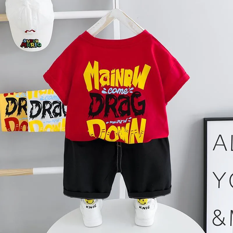 2pcs Fashion Letter Print T-shirt and Pants Wholesale children's clothing