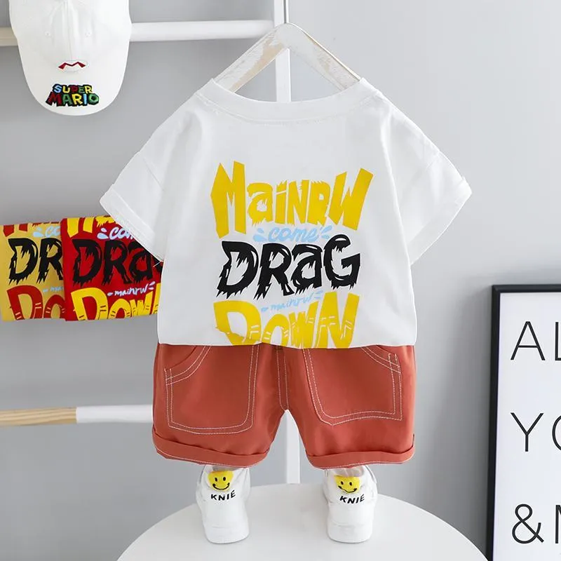 2pcs Fashion Letter Print T-shirt and Pants Wholesale children's clothing