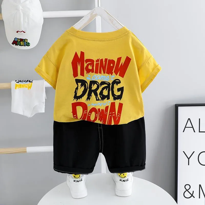 2pcs Fashion Letter Print T-shirt and Pants Wholesale children's clothing