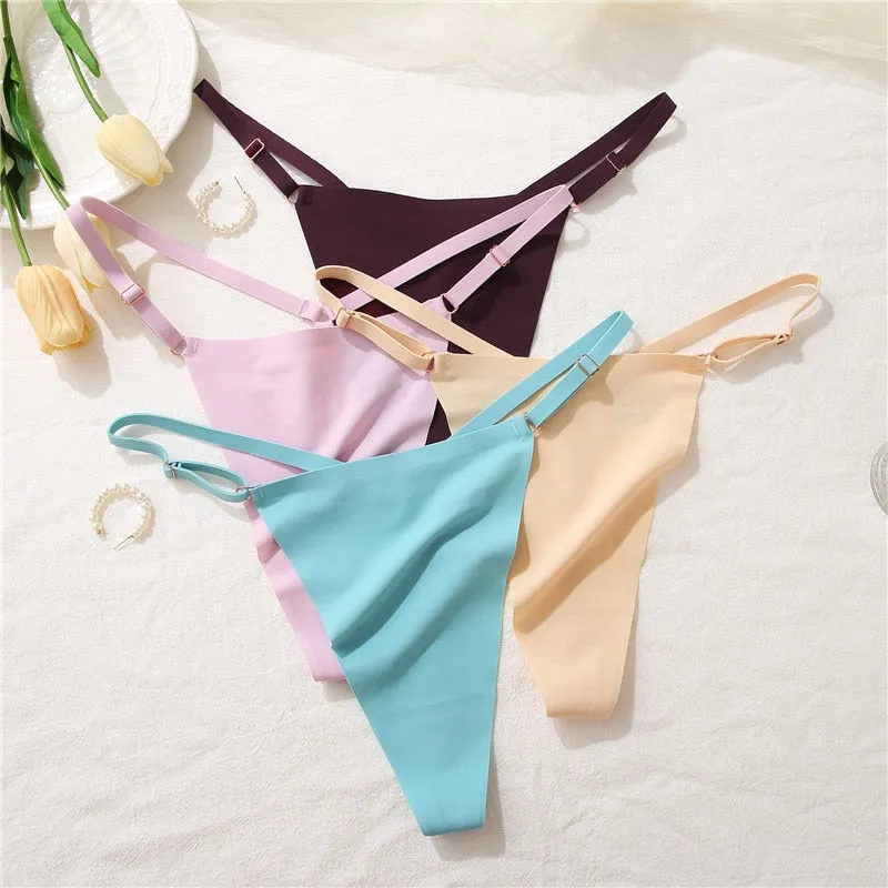 3 Pack Seamless Women G-String Adjustable Strap Panties Underwear Cross Waist Ice Silk Lingerie Set