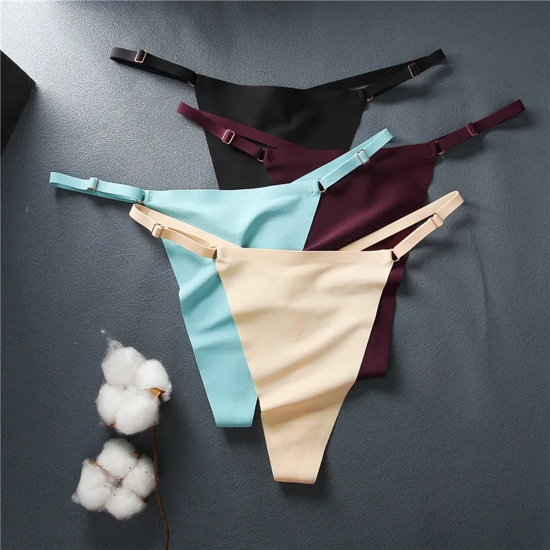 3 Pack Seamless Women G-String Adjustable Strap Panties Underwear Cross Waist Ice Silk Lingerie Set