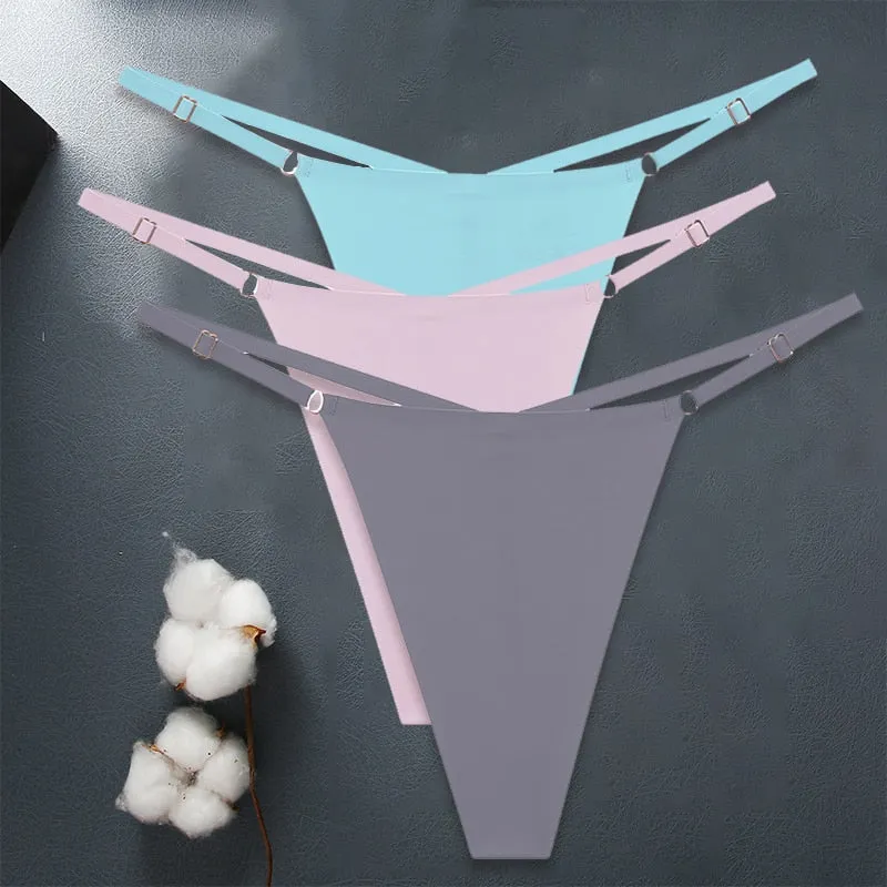 3 Pack Seamless Women G-String Adjustable Strap Panties Underwear Cross Waist Ice Silk Lingerie Set