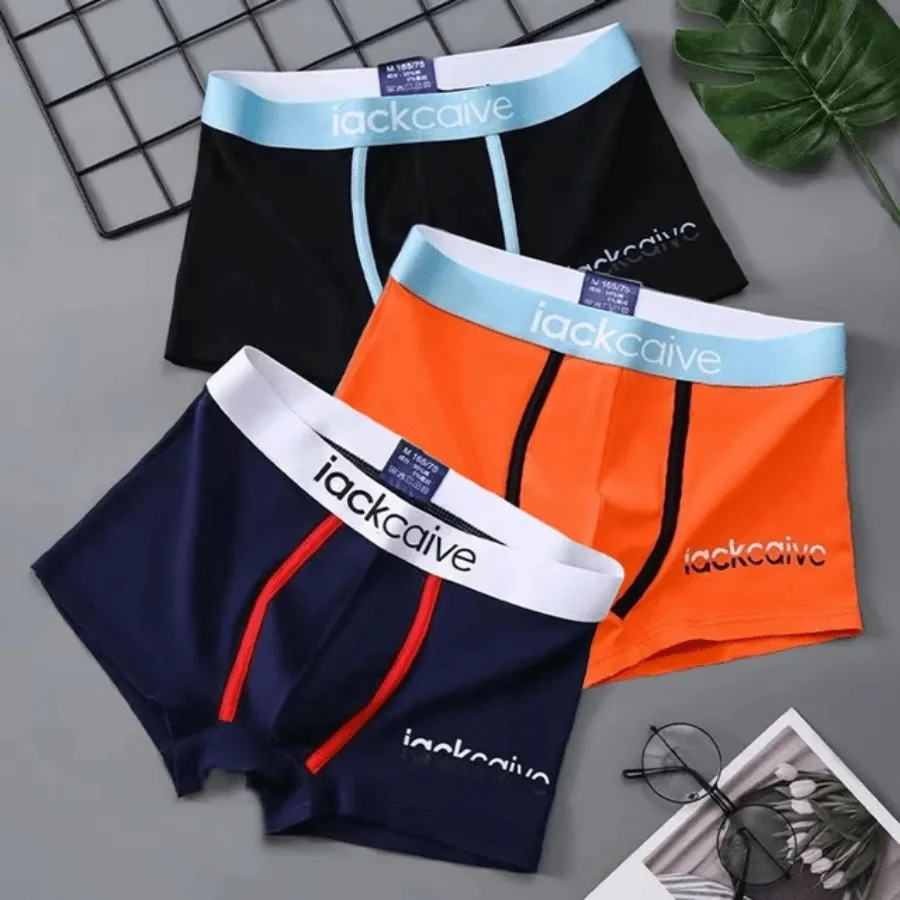 3pcs Men's Boxer Briefs Set, Cotton Breathable Comfortable Underwear For Sports