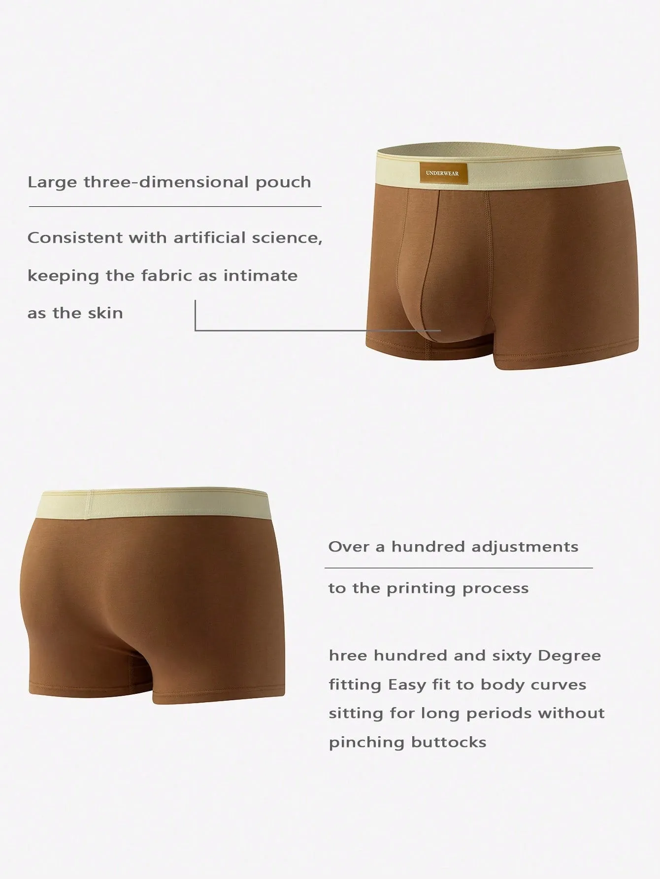 3pcs Men's Solid Color Boxer Shorts, Fashionable Mid-Waist Trunks, Comfortable And Breathable