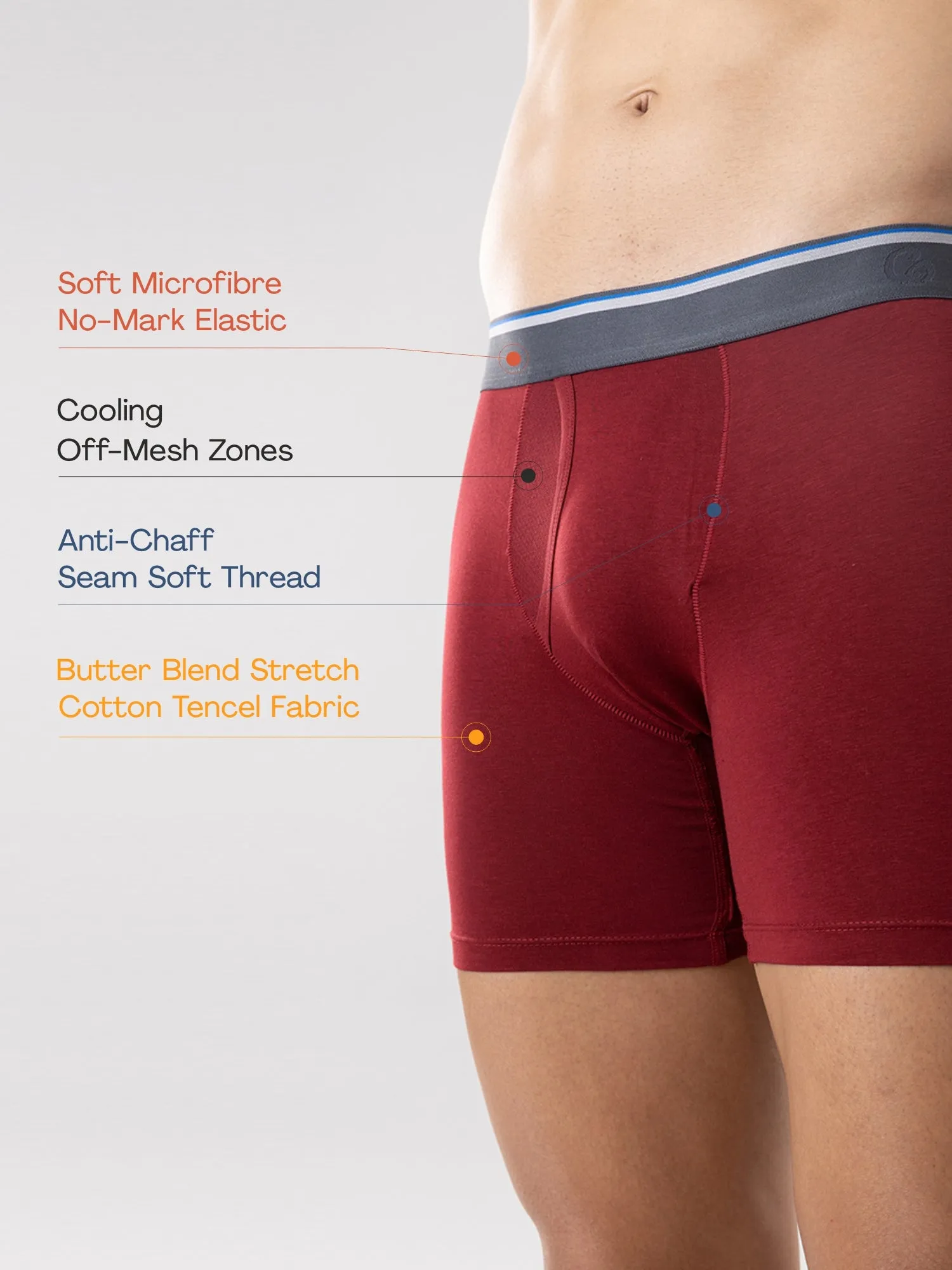 Anti Odor Cotton Tencel Cooling Boxer Brief - Biking Red