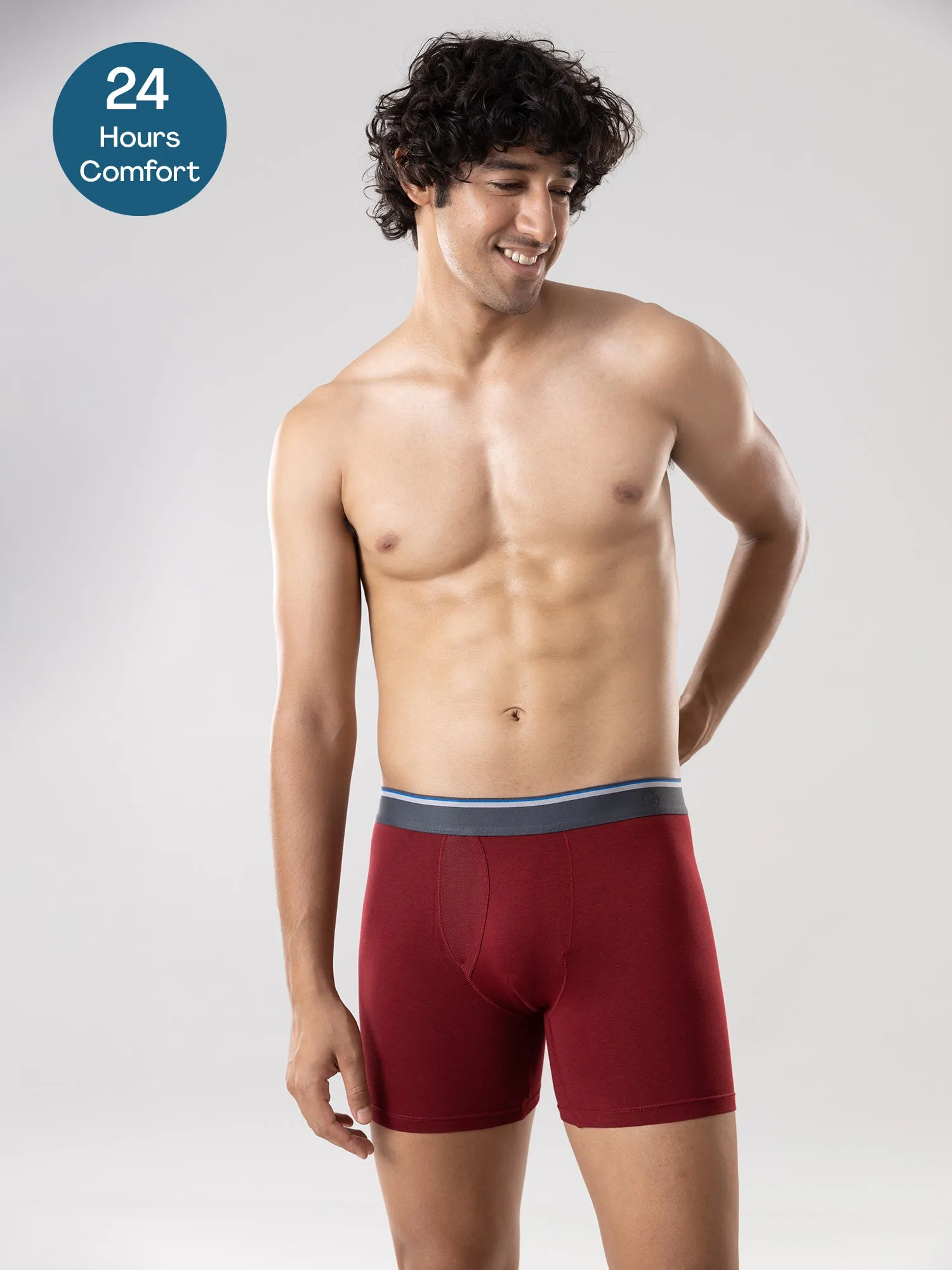 Anti Odor Cotton Tencel Cooling Boxer Brief - Biking Red