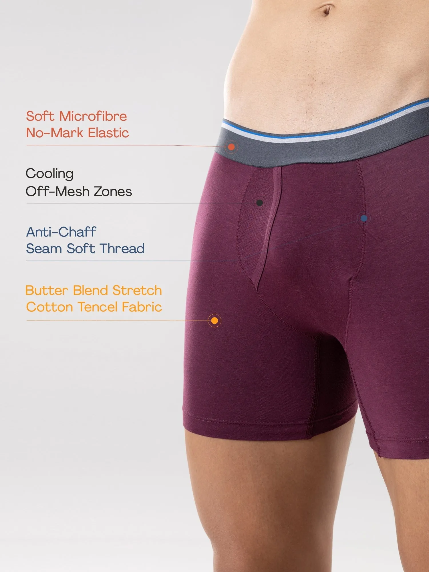 Anti Odor Cotton Tencel Cooling Boxer Brief - Plum