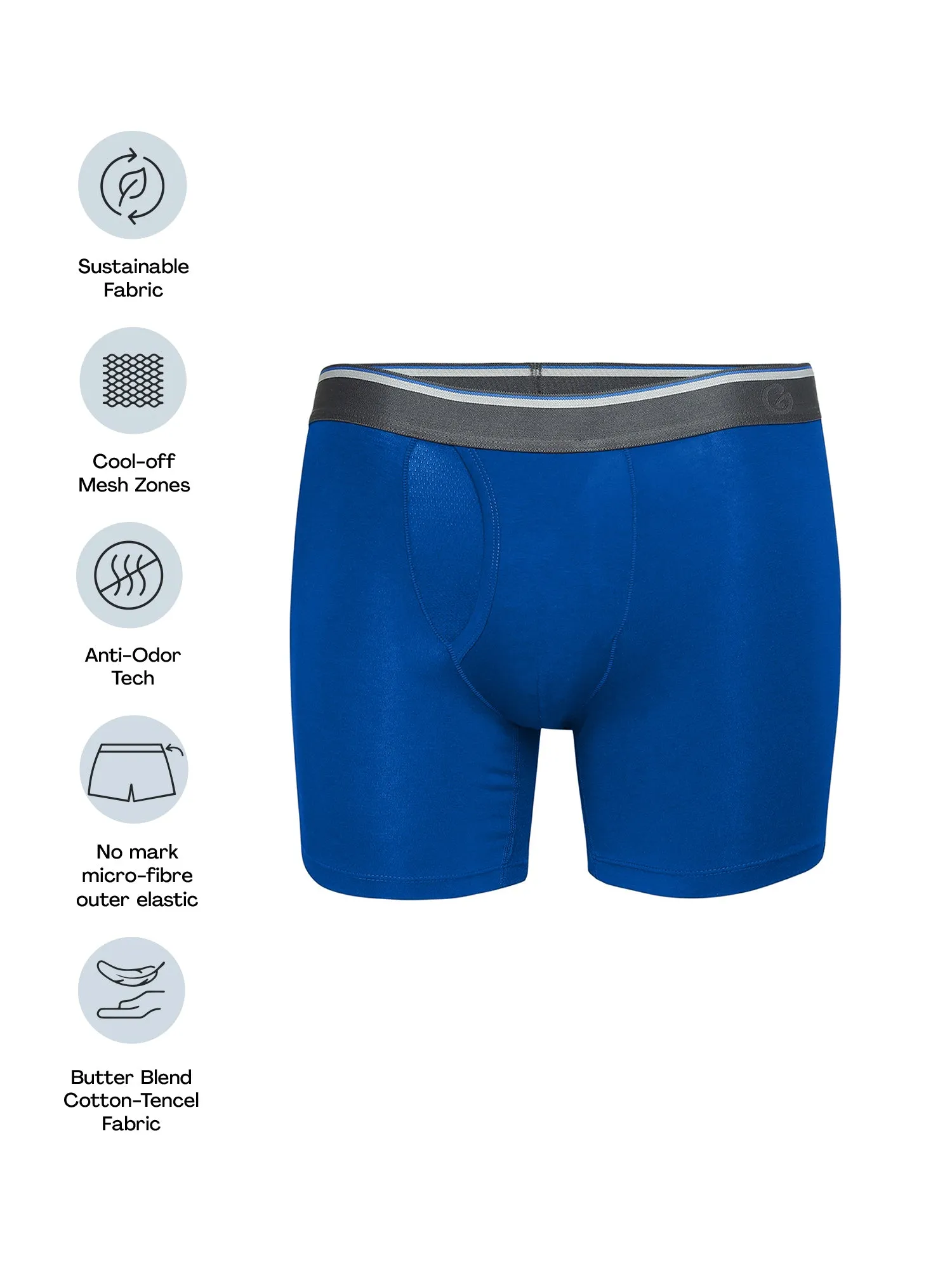 Anti Odor Cotton Tencel Cooling Boxer Brief - Royal Blue