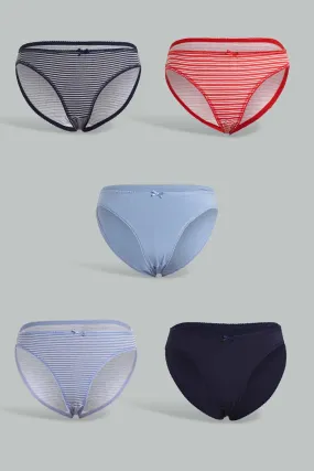 Assorted Plain And Stripe Bikini Briefs For Women (Pack of 5)