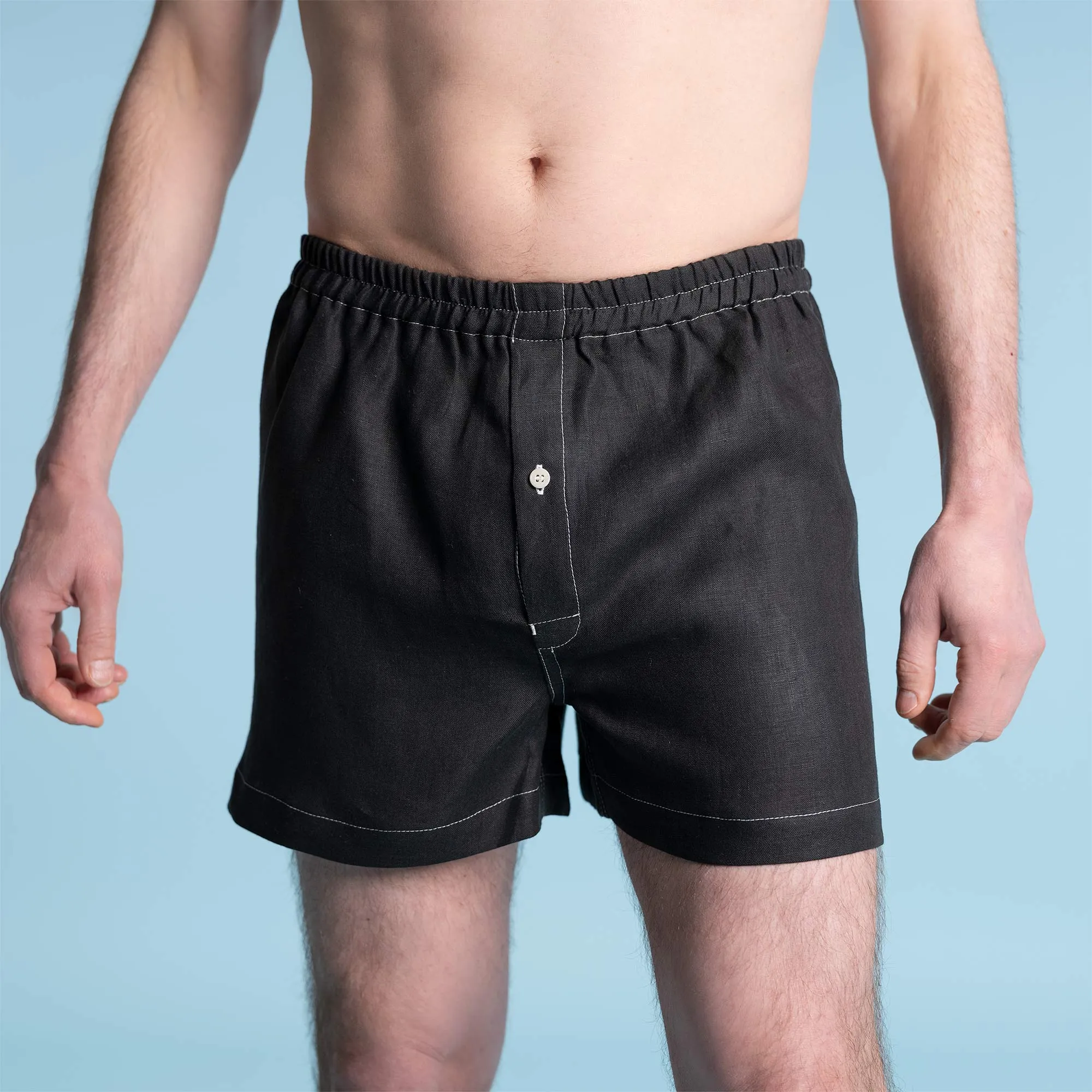 BIZET 100% Organic Linen Boxers (Woven) (Plastic-free, Tagua Nut Button, OC Thread) (100% Biodegradable Organic Elastic Option)