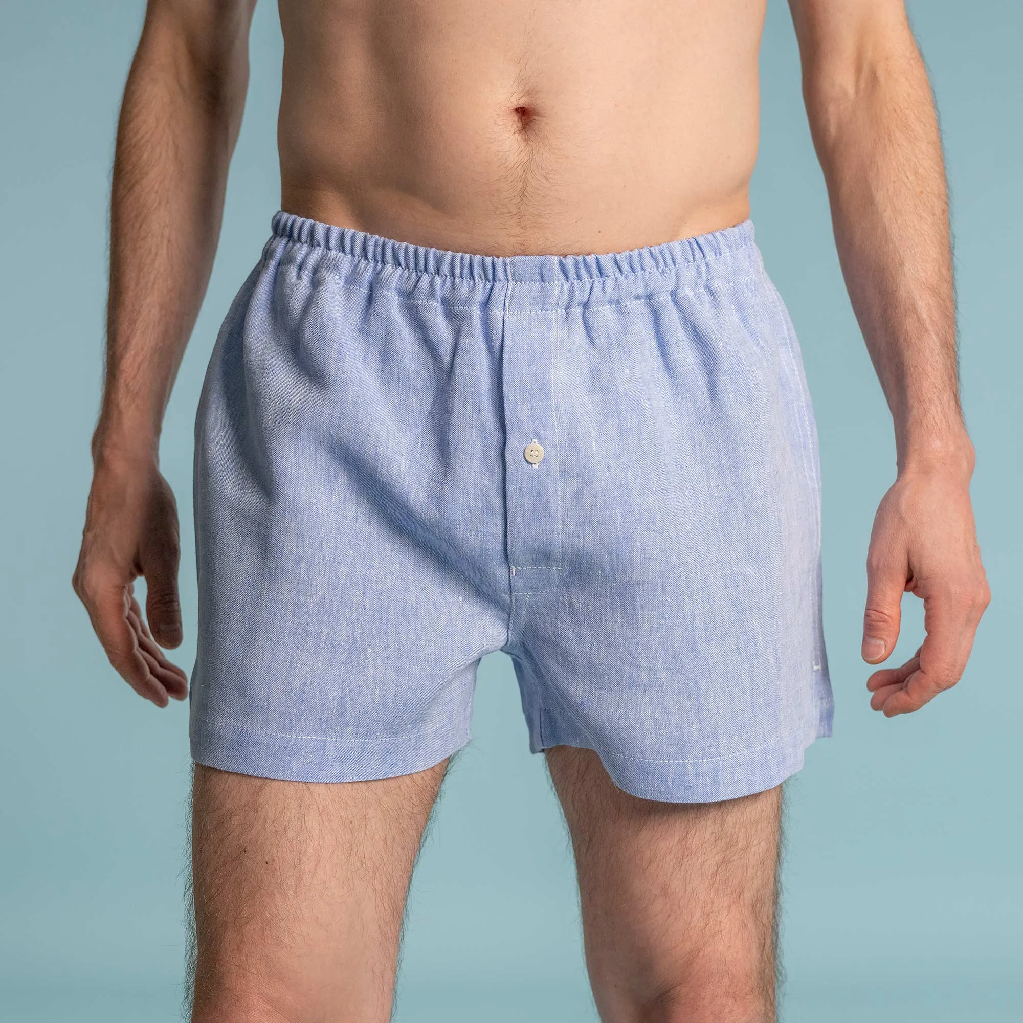 BIZET 100% Organic Linen Boxers (Woven) (Plastic-free, Tagua Nut Button, OC Thread) (100% Biodegradable Organic Elastic Option)