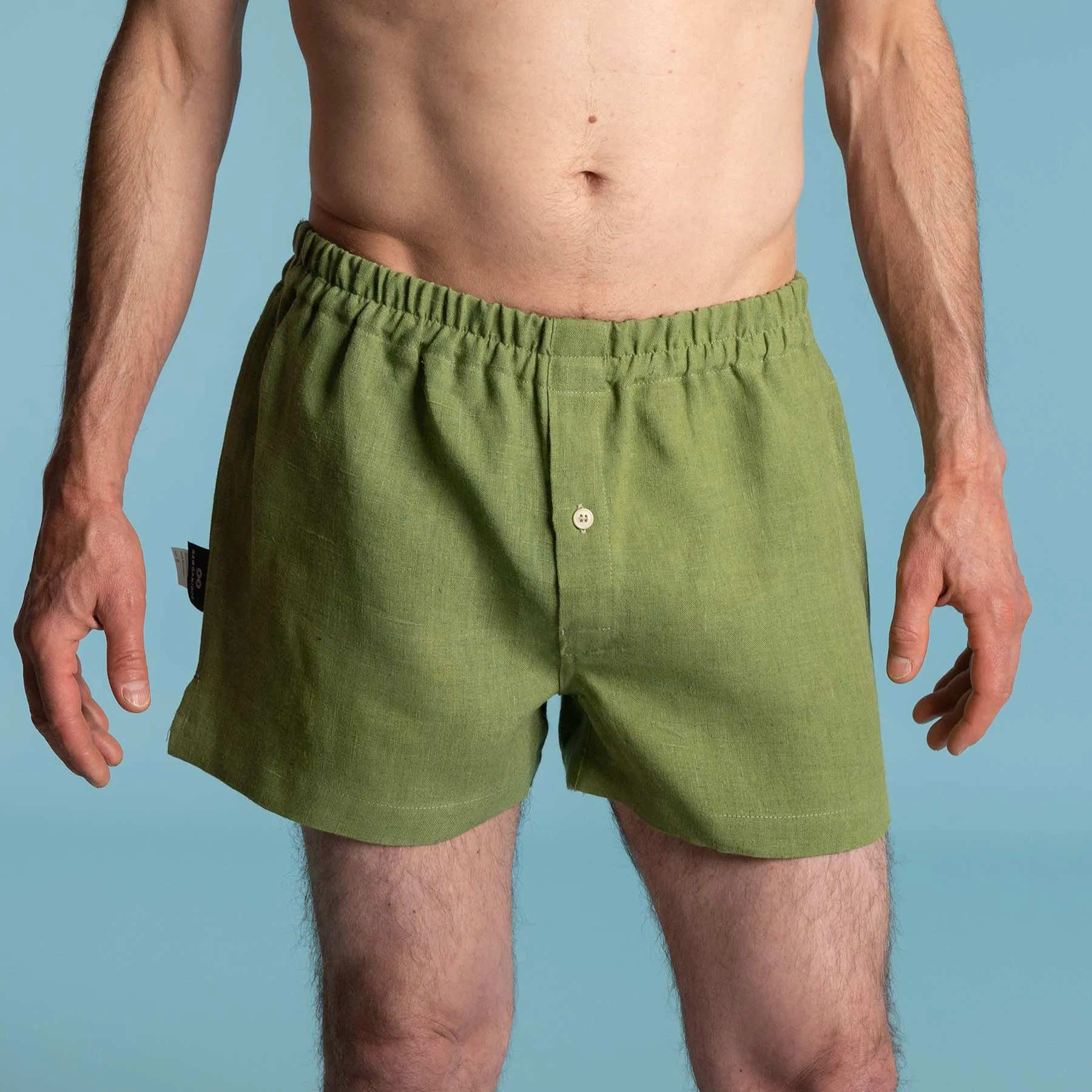 BIZET 100% Organic Linen Boxers (Woven) (Plastic-free, Tagua Nut Button, OC Thread) (100% Biodegradable Organic Elastic Option)