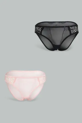 Black And Pink Bikini Brief For Women (Pack of 2)