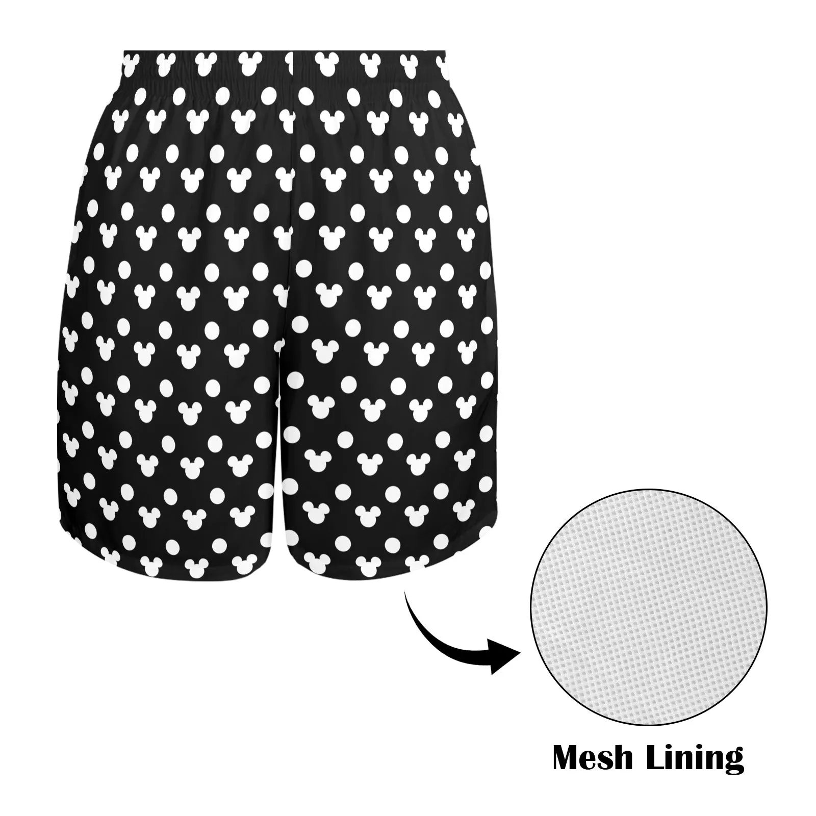 Black With White Mickey Polka Dots Men's Swim Trunks Swimsuit