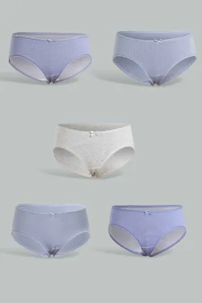 Blue And Grey Boyleg Briefs For Women (Pack of 5)