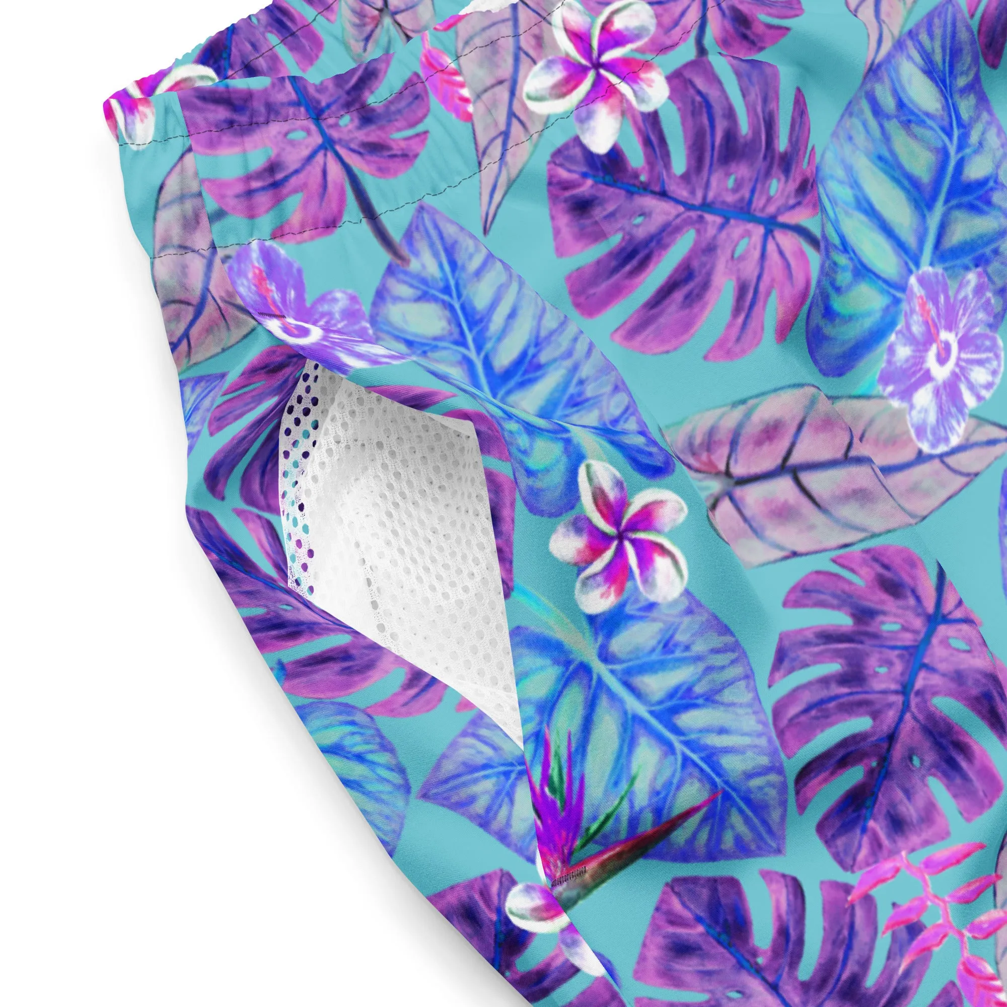 Blue tropical print swim trunk for men