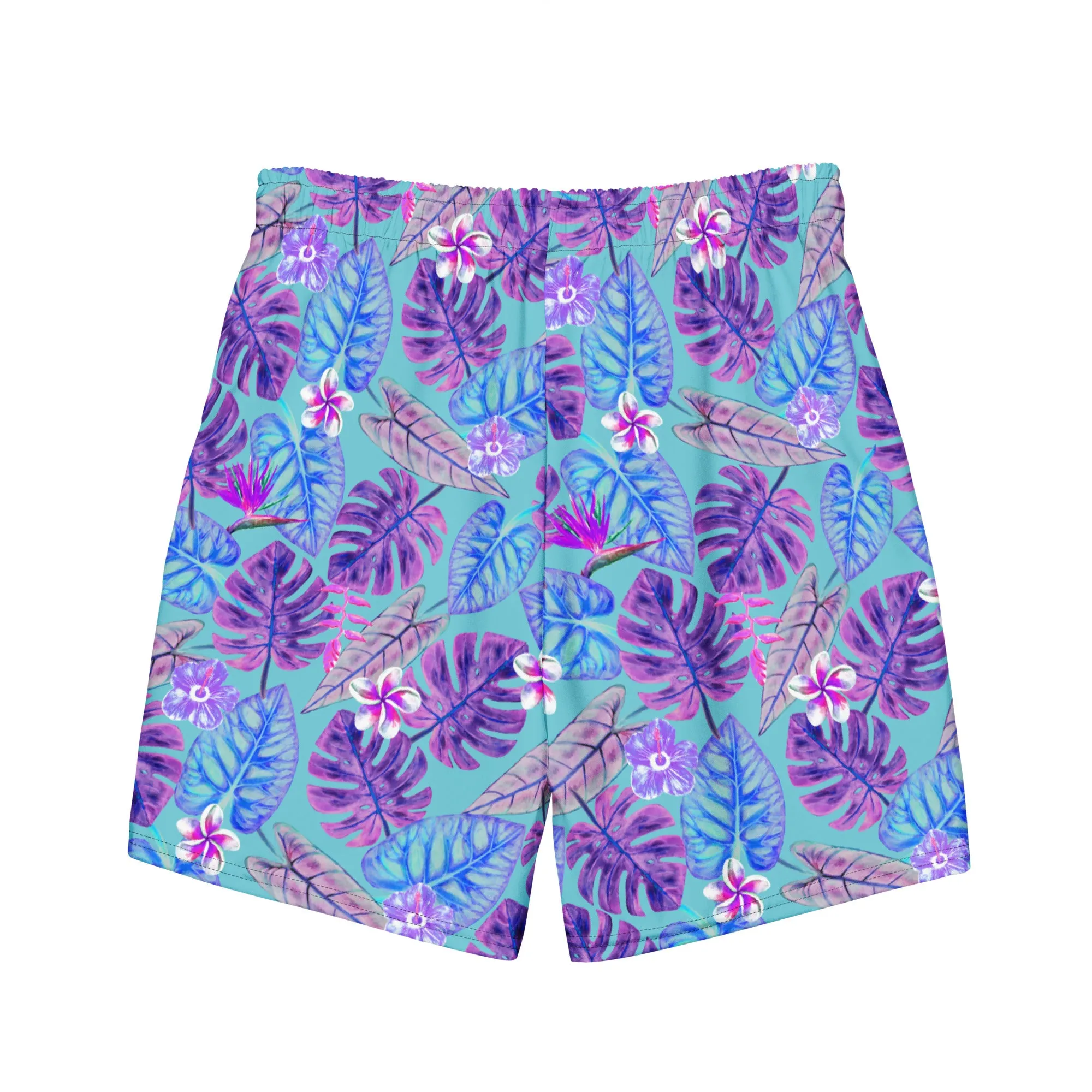 Blue tropical print swim trunk for men