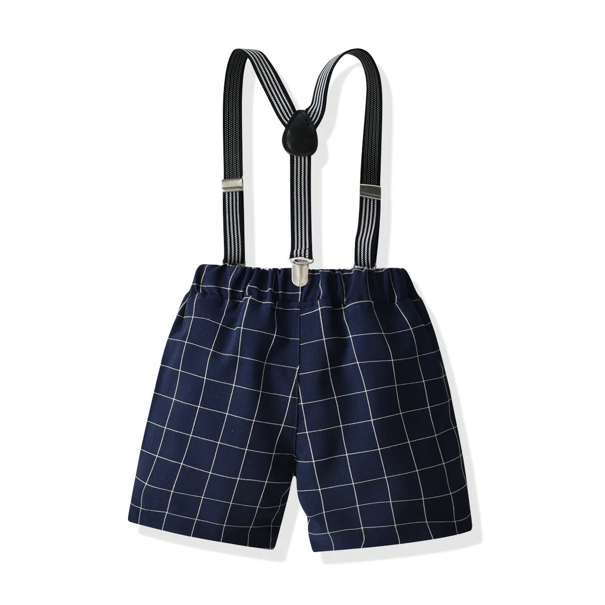 Children's Bow Shirt Suspenders Plaid Pants Suit