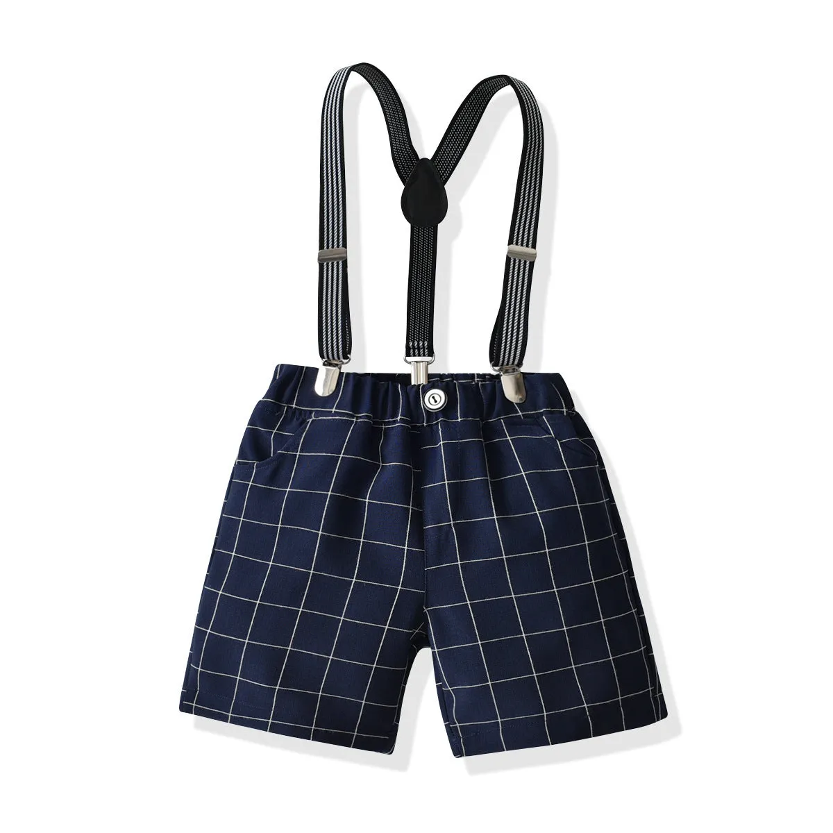 Children's Bow Shirt Suspenders Plaid Pants Suit