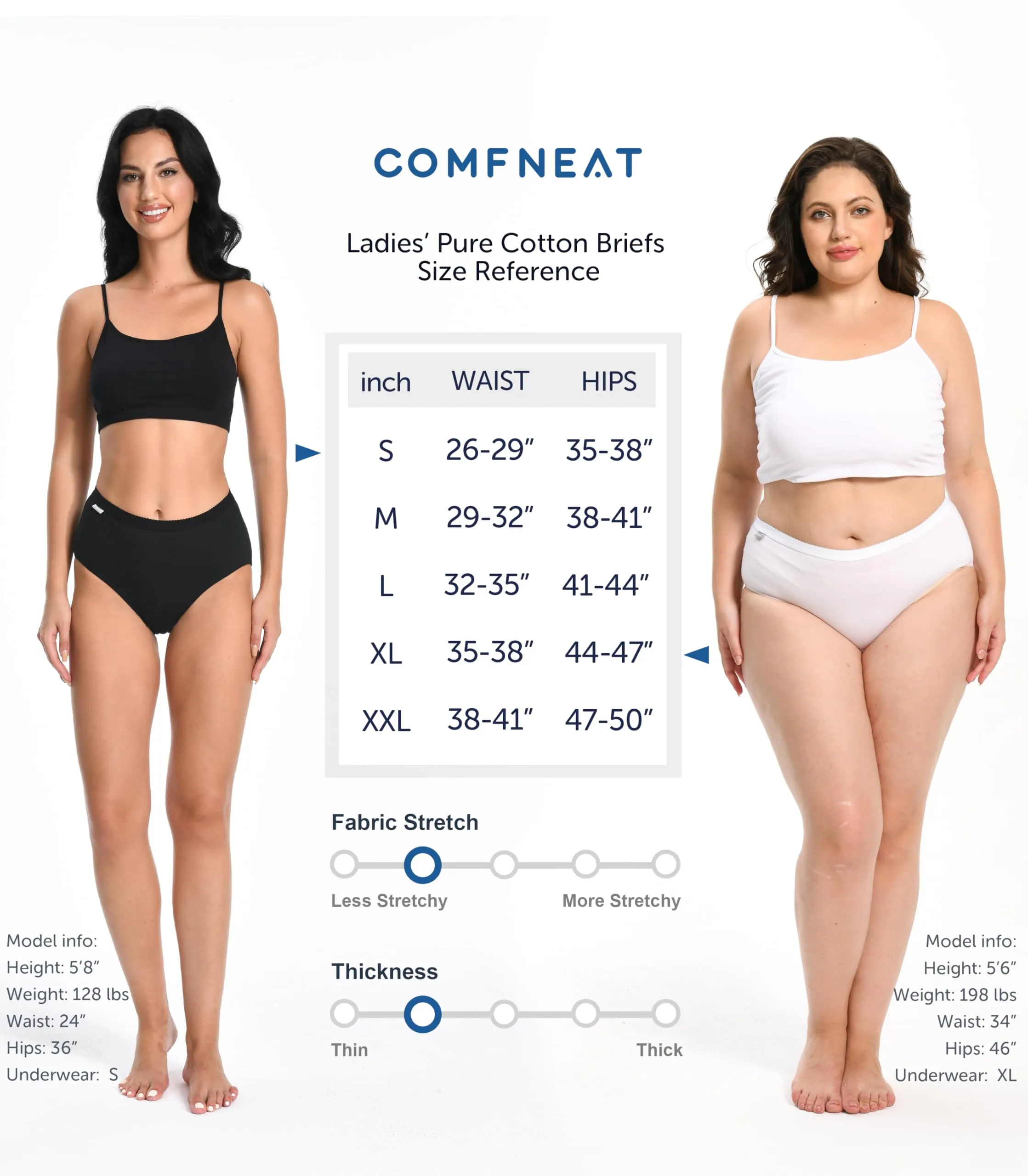 Comfneat Women's 6-Pack Pure Cotton Briefs High Waisted Underwear