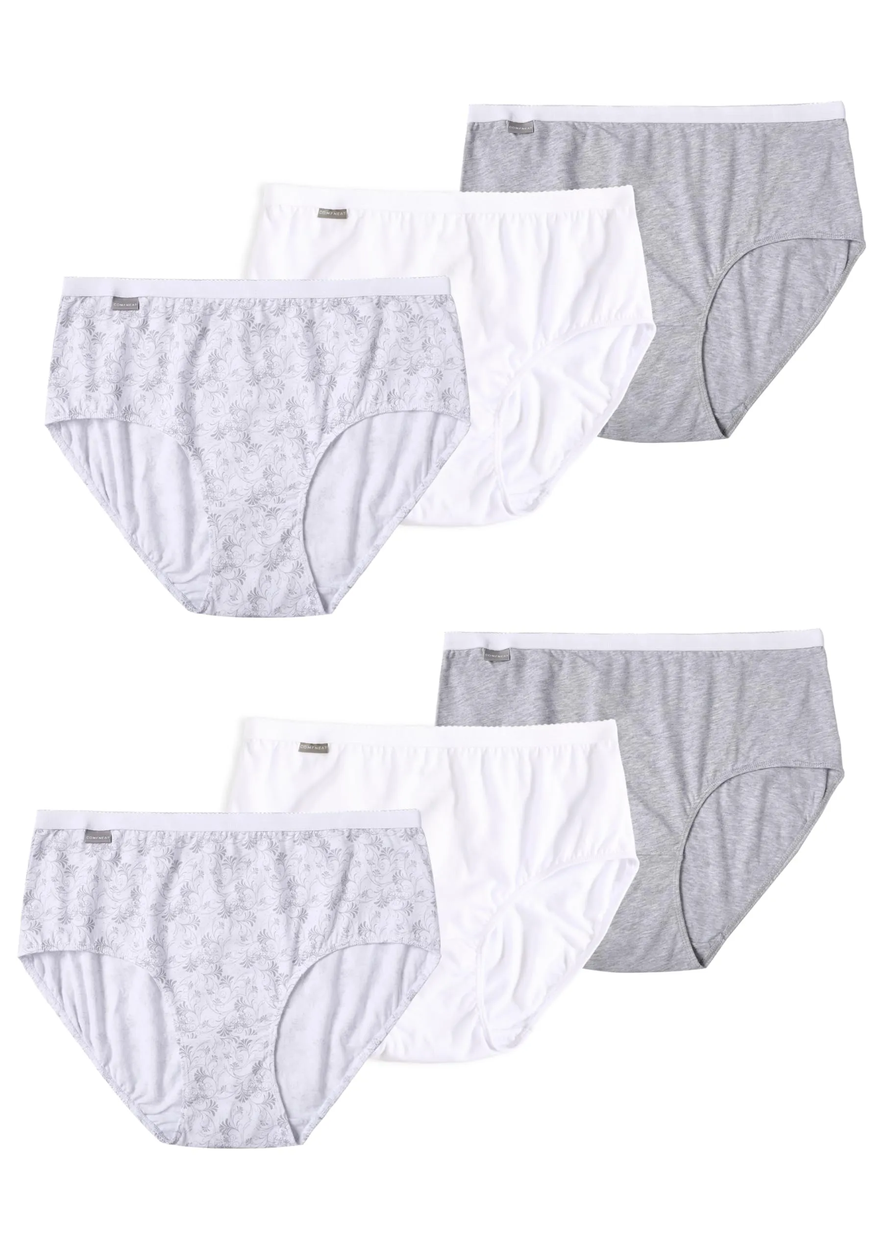 Comfneat Women's 6-Pack Pure Cotton Briefs High Waisted Underwear