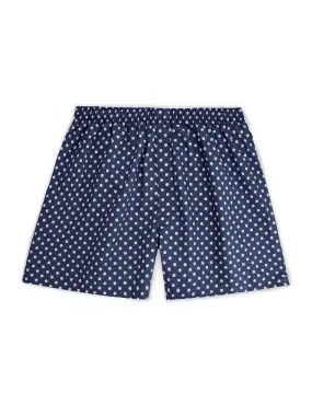 Cotton Boxer Shorts, Polka Dot - Navy