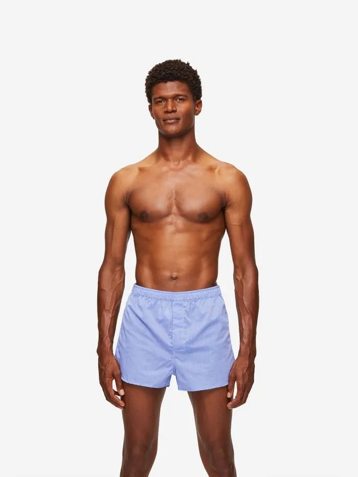 DEREK ROSE Amalfi Cotton Batiste Blue Boxer Shorts BLUE