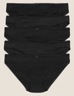 Marks & Spencer Cotton Lycra 5 Pair Bikini Briefs, Black