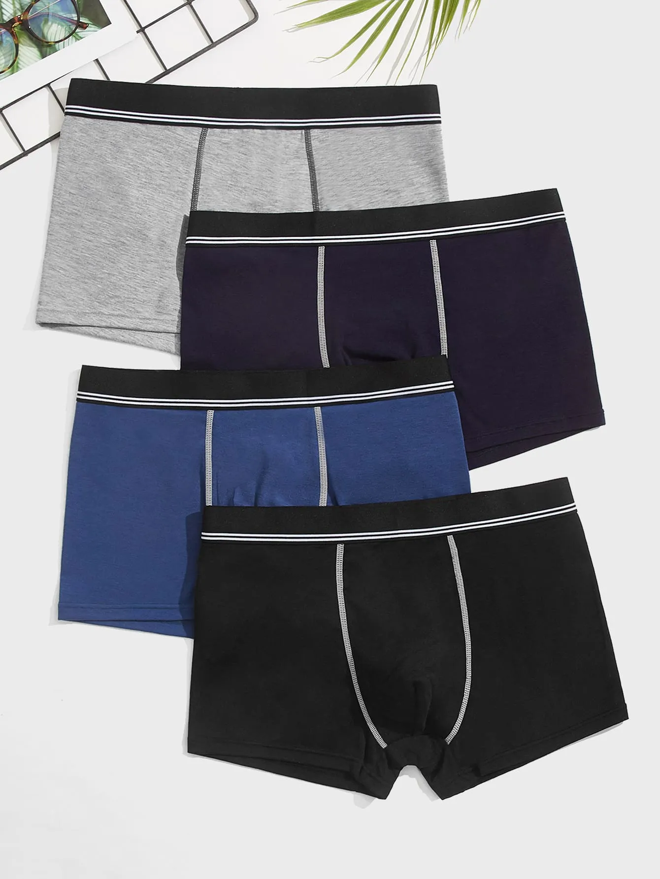 Men 5pcs Contrast Piping Boxer Brief