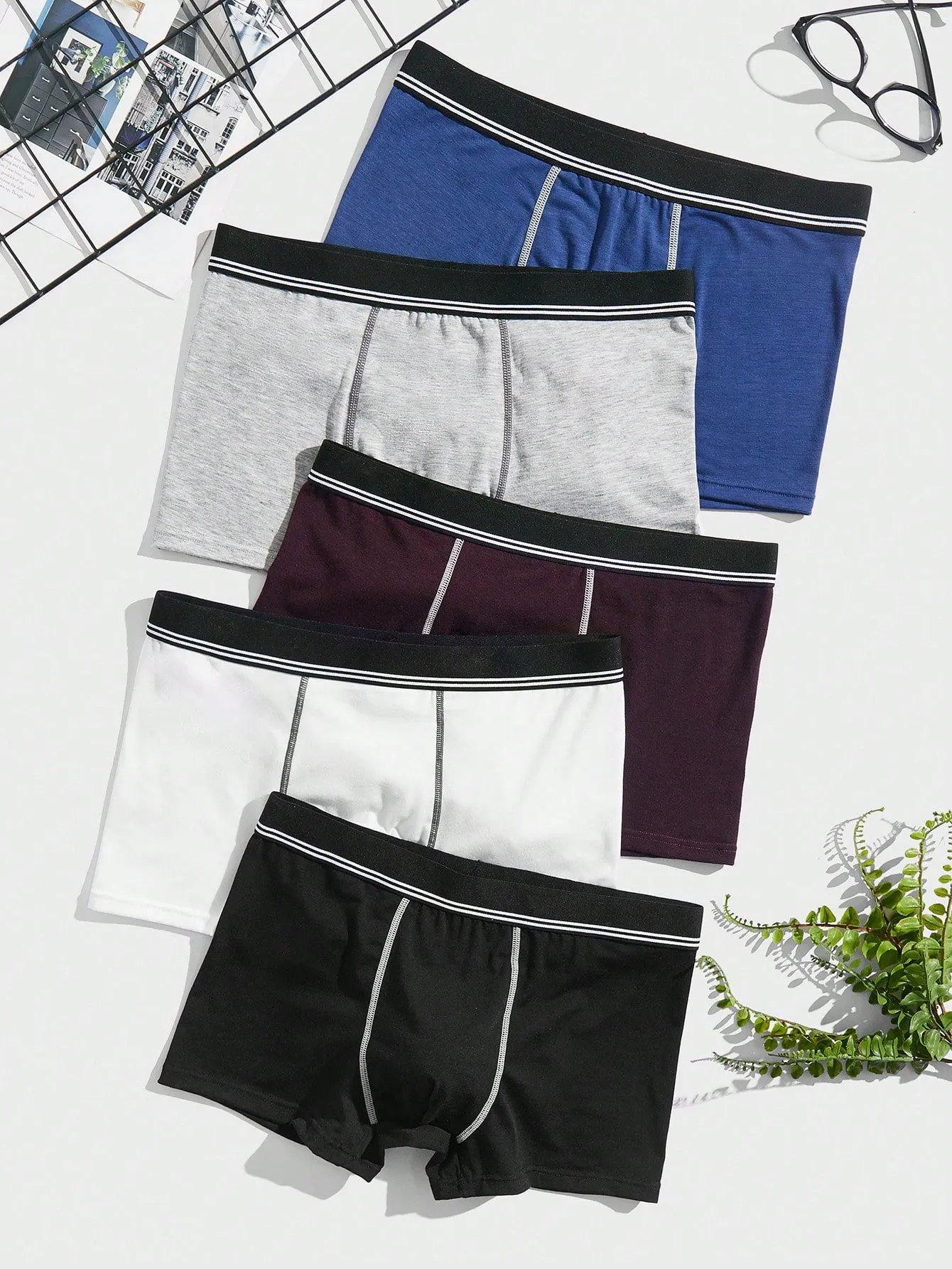 Men 5pcs Contrast Piping Boxer Brief