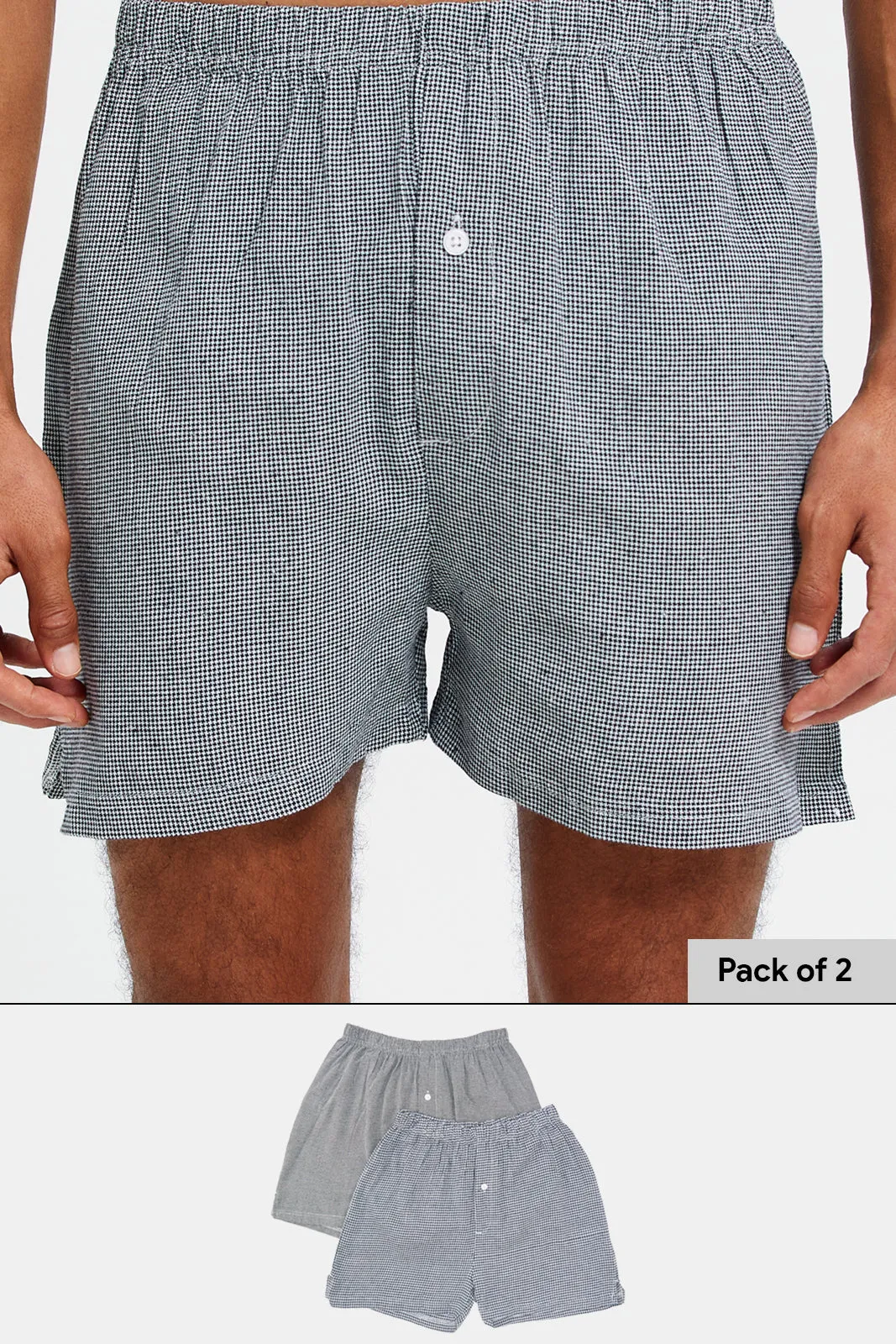 Men Grey Checkered Boxers Set (Pack of 2)