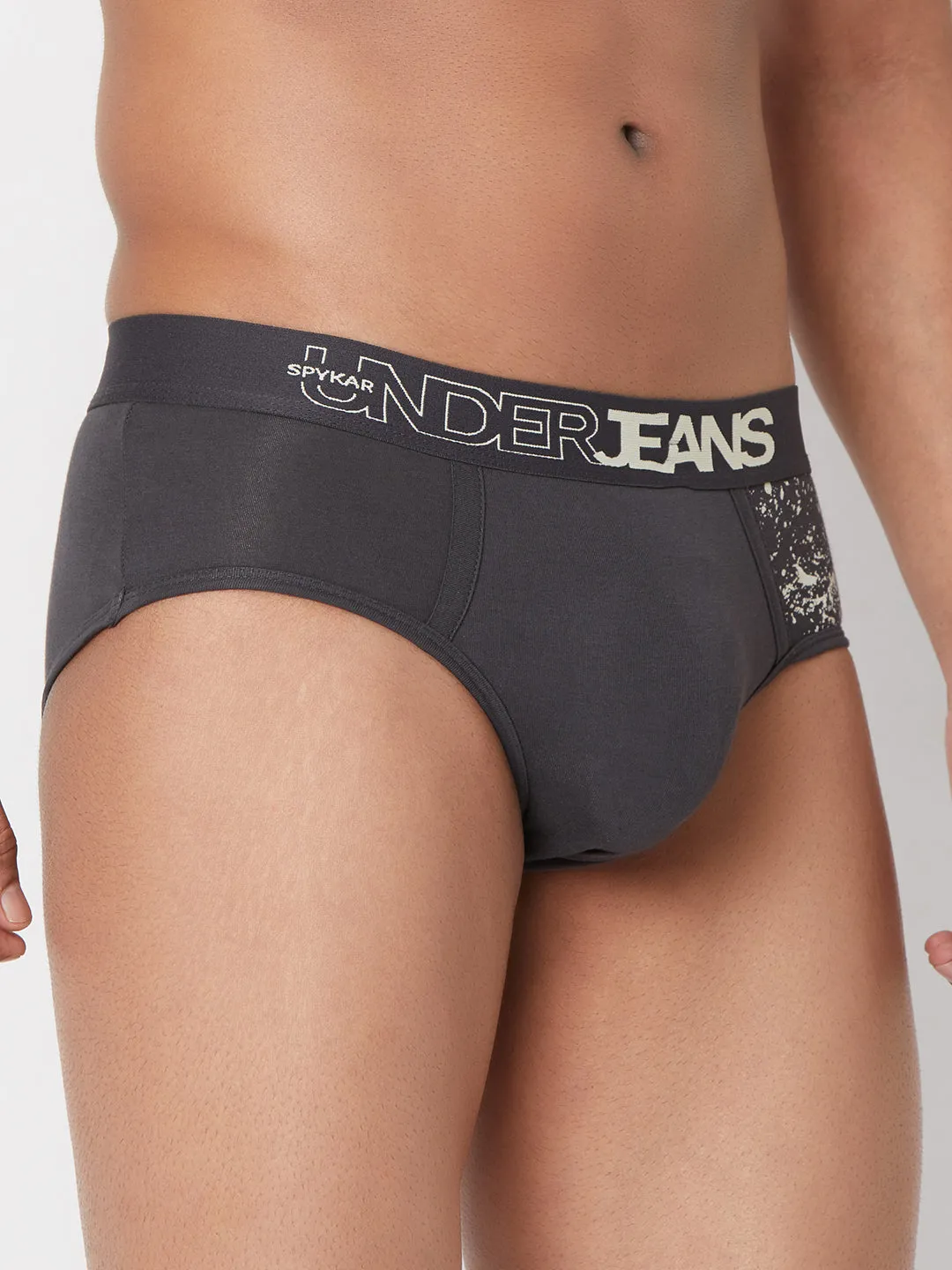 Men Premium Grey Cotton Blend Brief- Underjeans By Spykar