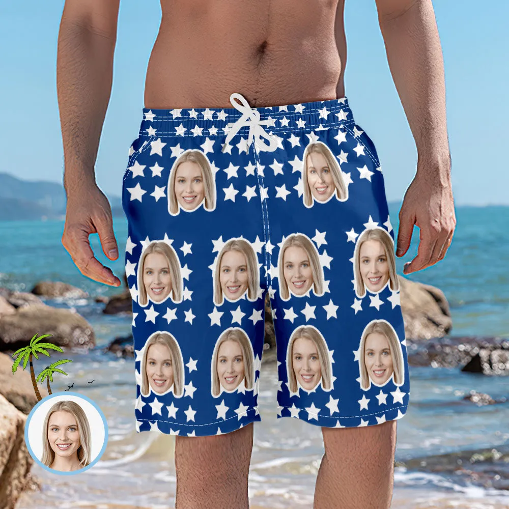 Men's Custom Face and Star Elastic Beach Short Pants