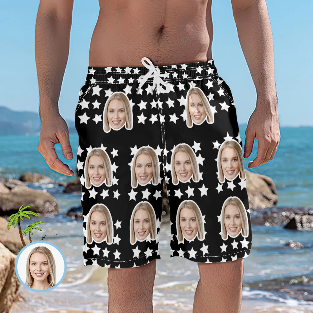 Men's Custom Face and Star Elastic Beach Short Pants