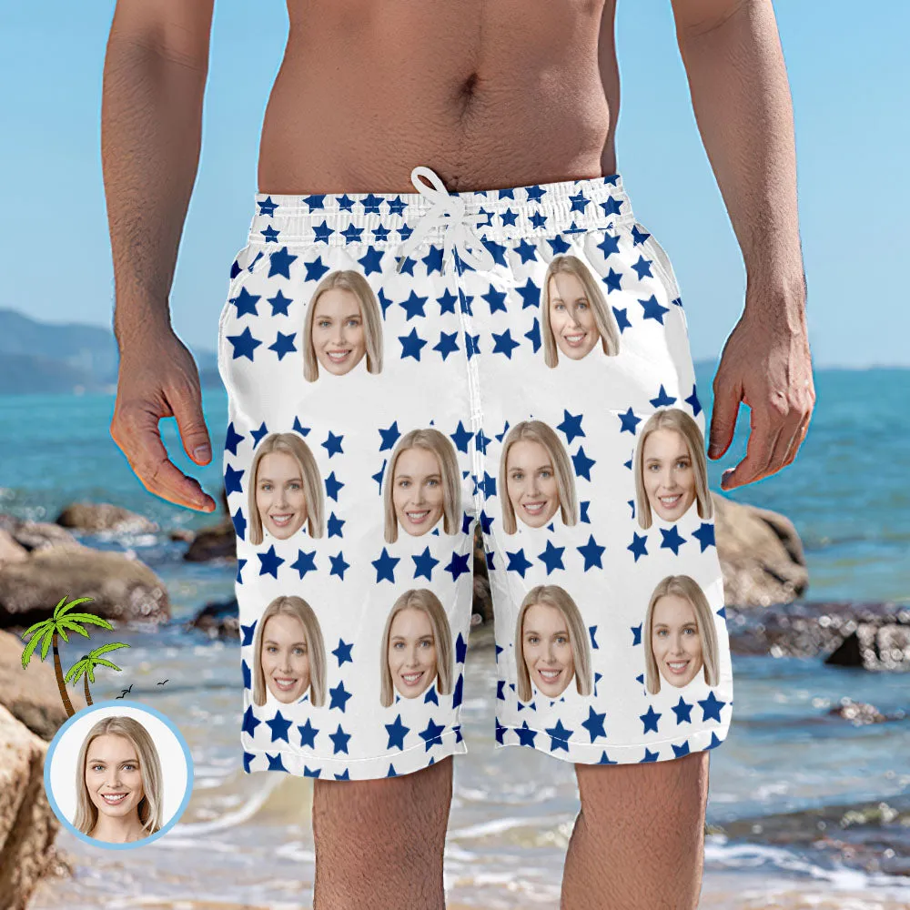 Men's Custom Face and Star Elastic Beach Short Pants