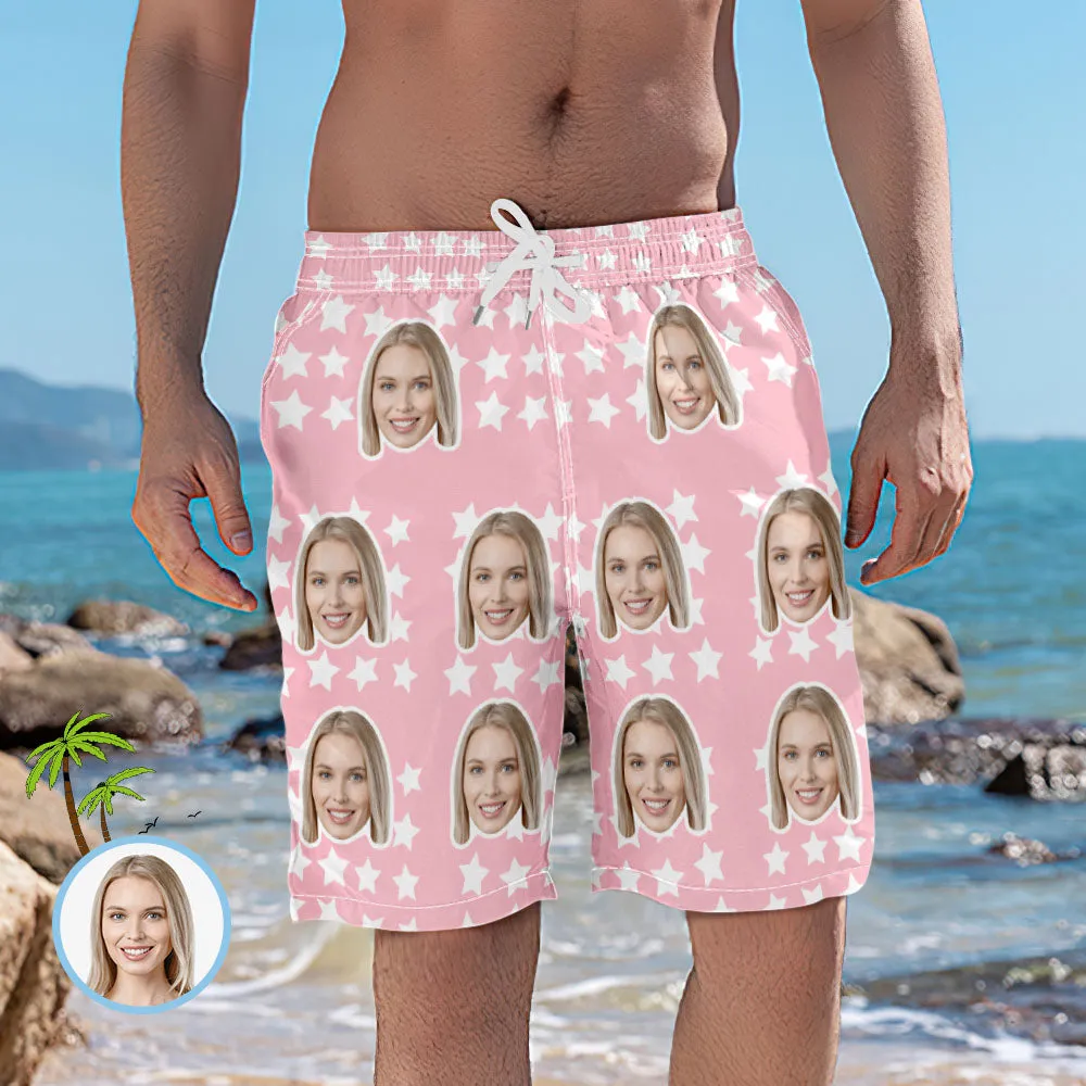 Men's Custom Face and Star Elastic Beach Short Pants