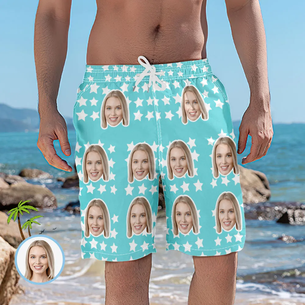 Men's Custom Face and Star Elastic Beach Short Pants