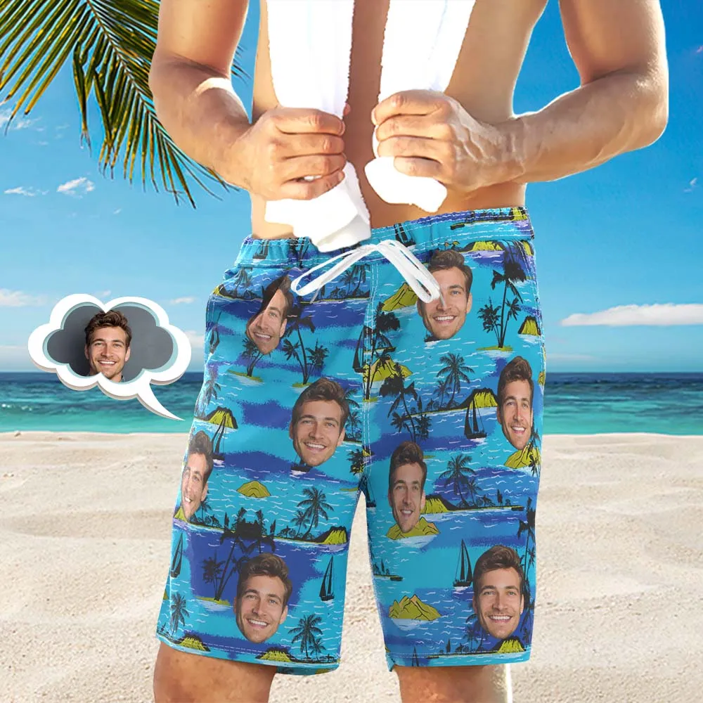 Men's Custom Face Beach Trunks Photo Shorts Beach Shorts Men's Photo Swim Trunks - Tropical Island