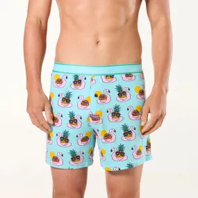 Men's Flamingo Colada Cotton Loose Fit Knit Boxer Shorts - Blue