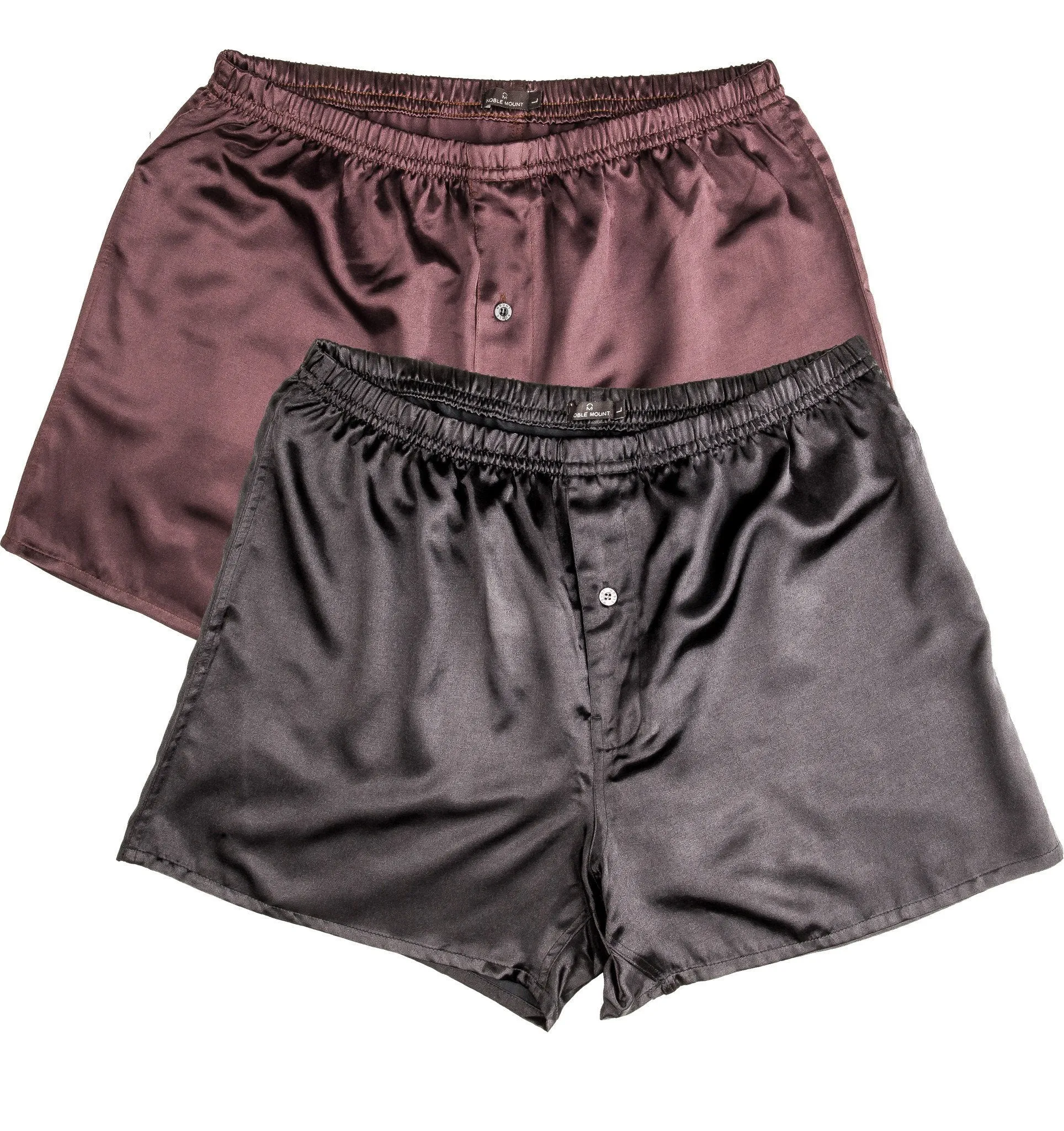 Men's Premium Satin Boxers - 2 Pack - Solid Black/Burgundy