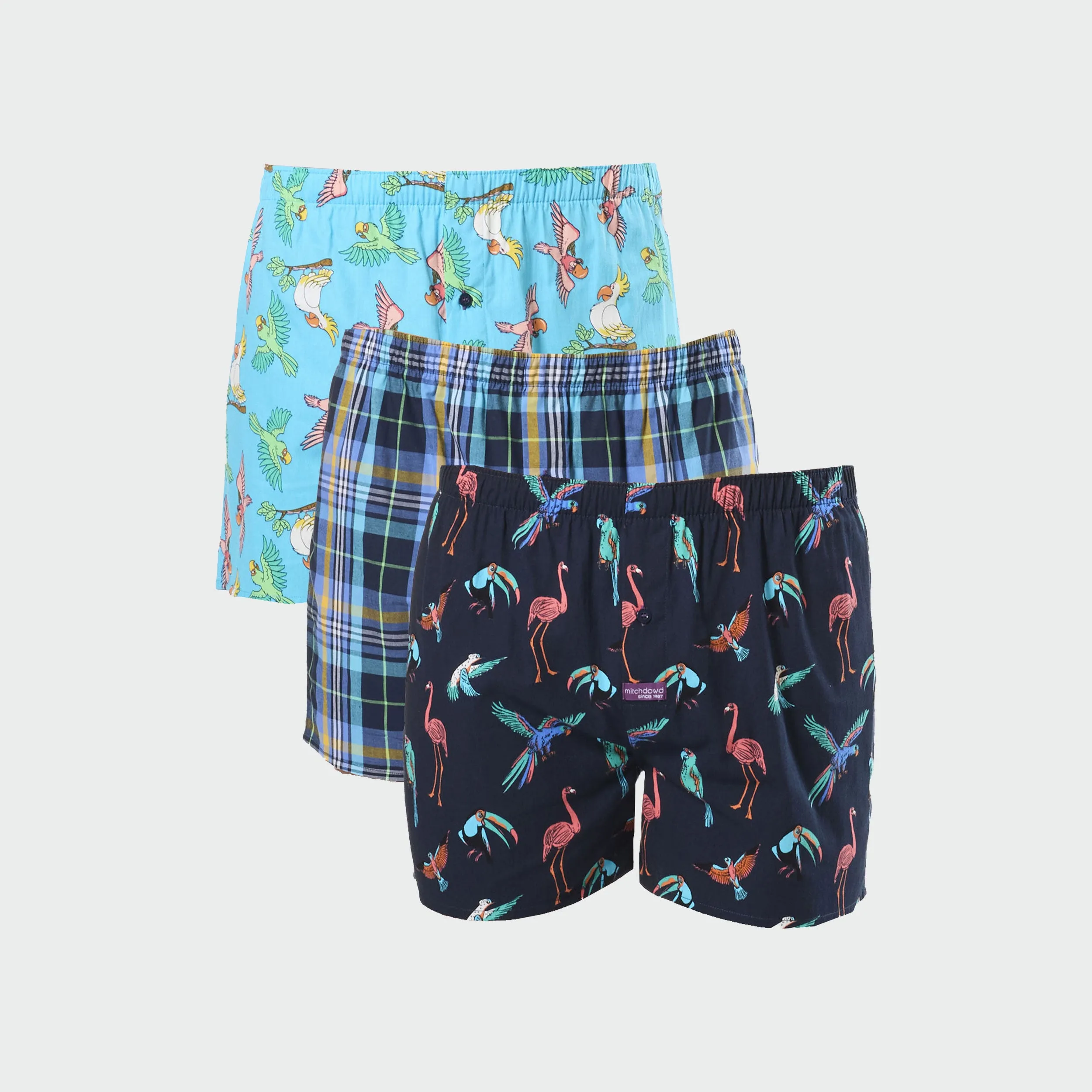 Men's Swooping Birds Cotton Boxer Short 3 Pack - Blue