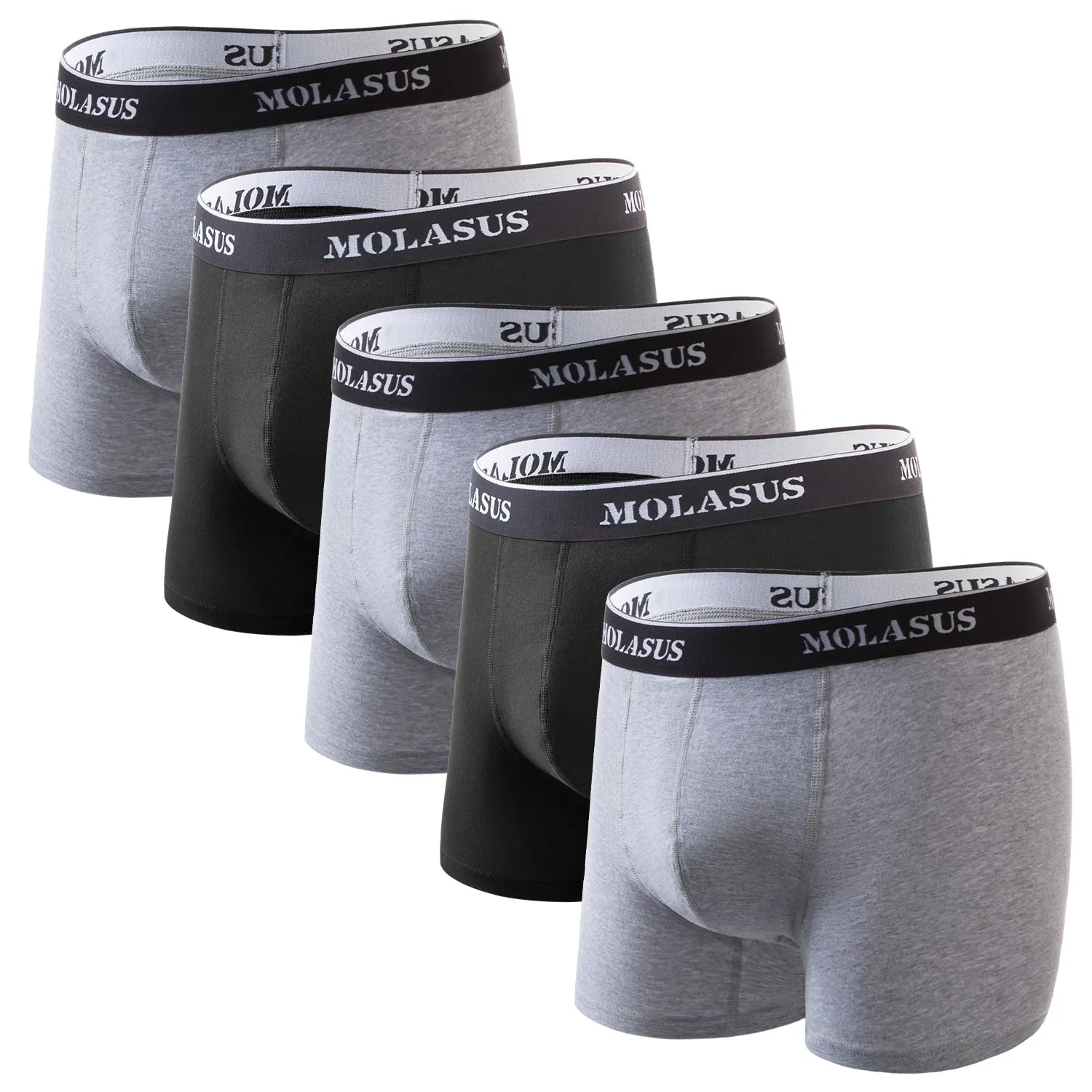 Molasus Mens Cotton Stretch Trunks Underwear No Fly Tagless Underpants Pack of 5 (3 Grey 2 Black)