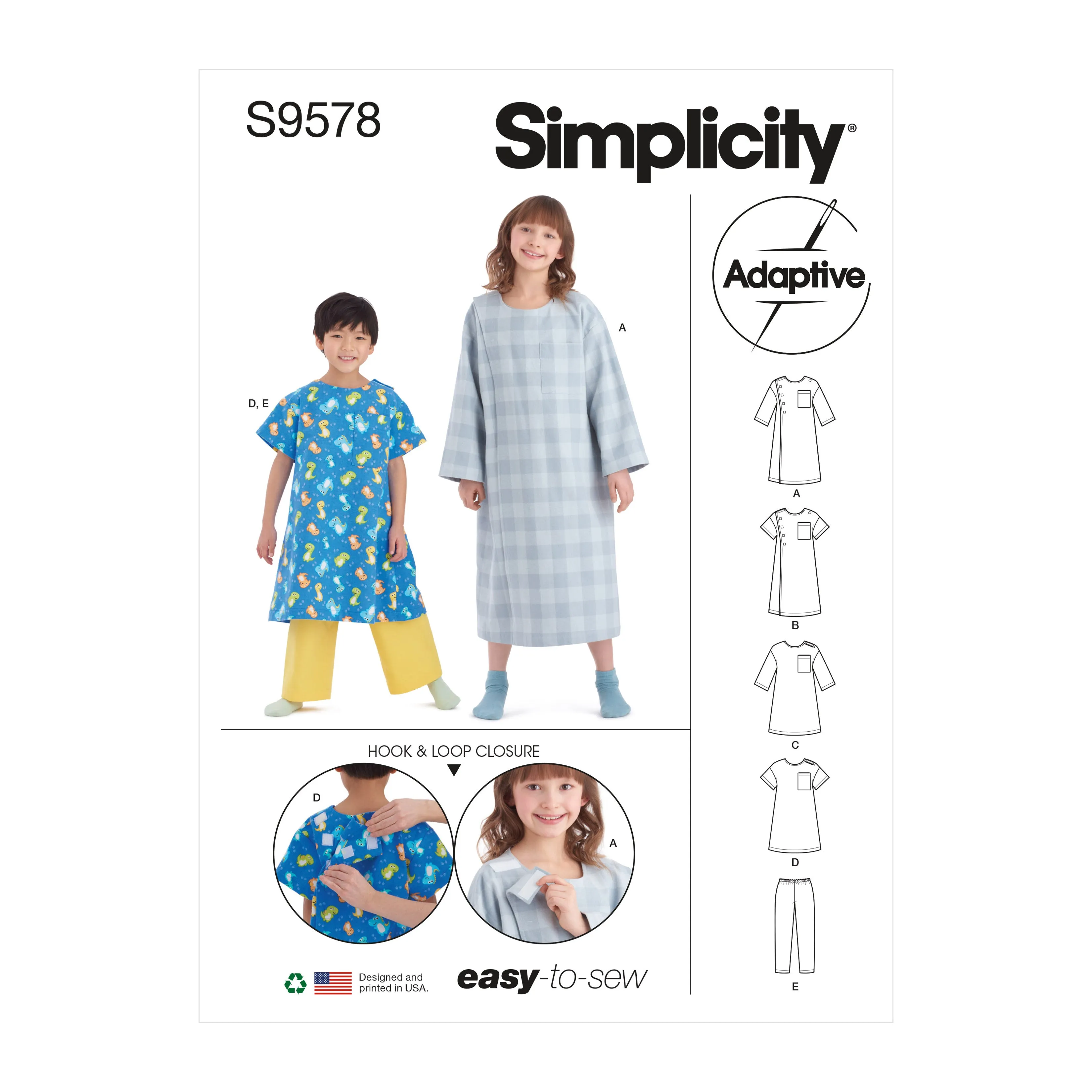 Simplicity Sewing Pattern S9578 CHILDREN'S, GIRLS' AND BOYS' RECOVERY GOWNS AND PANTS