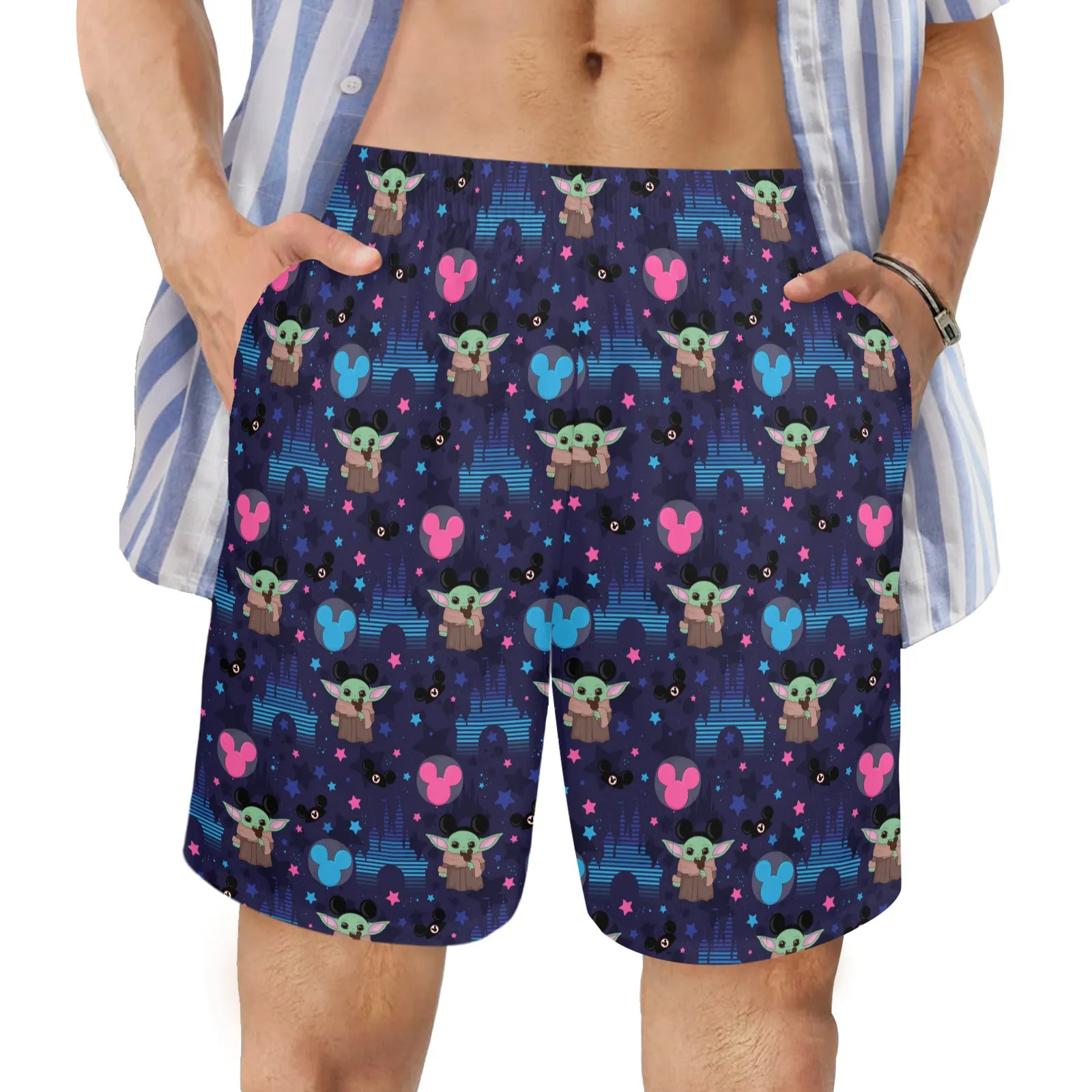 Star Wars Baby Yoda Castles Men's Swim Trunks Swimsuit