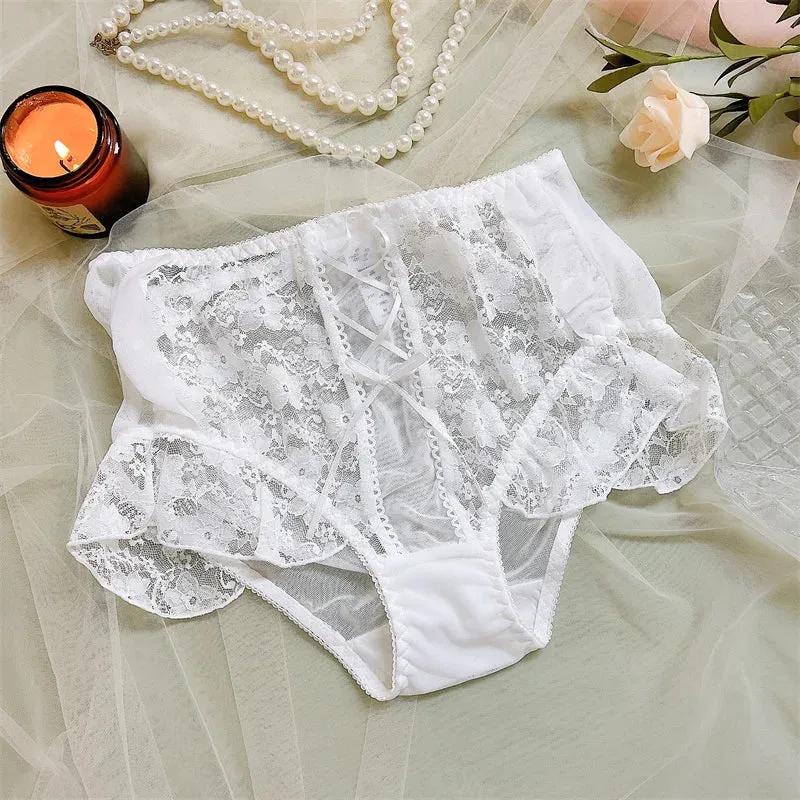 Territory Mid Rise Sexy Lace Panties Perspective Briefs Transparent Lace Bow Panties Sexy Breathable Lingerie Patch Underwear