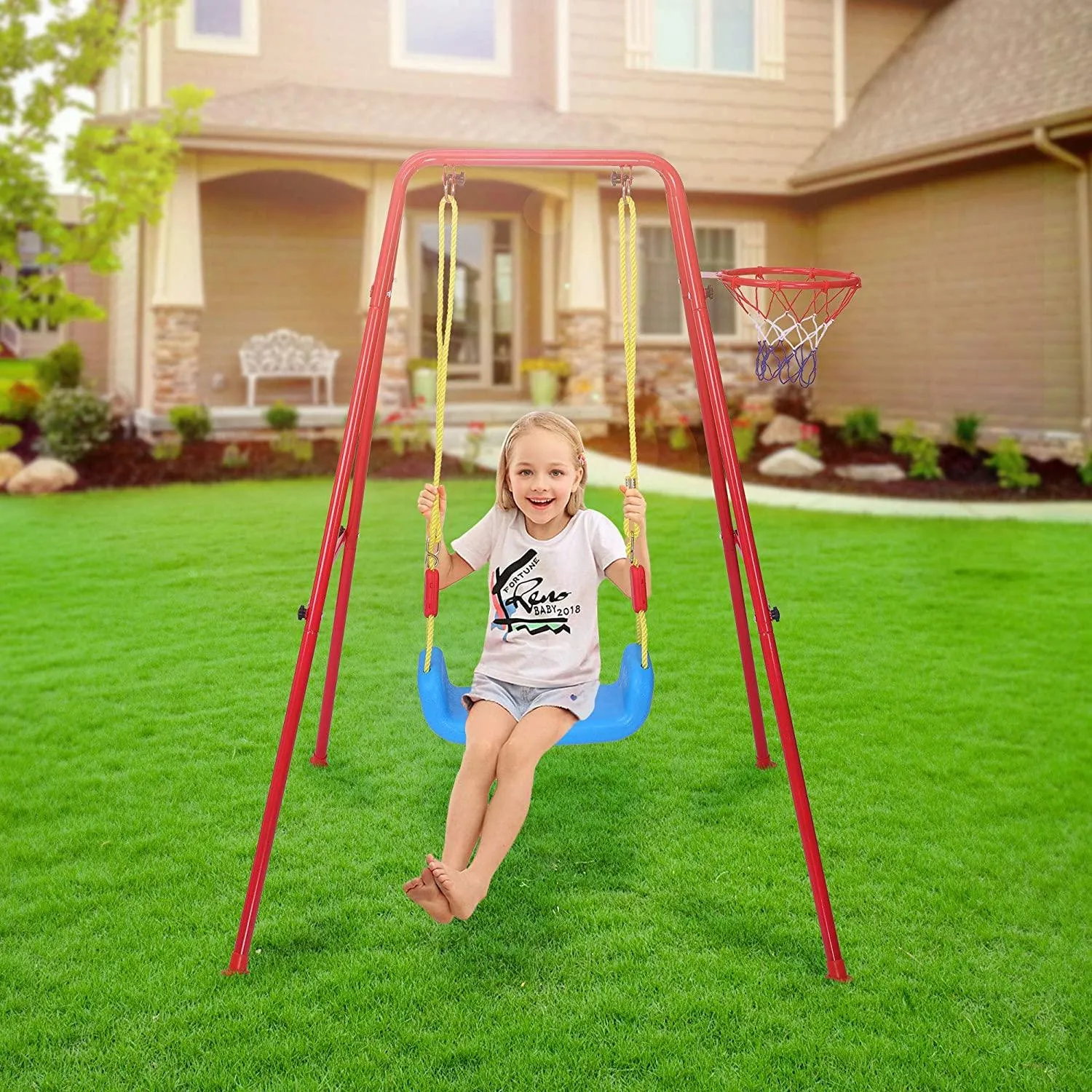 Toddler Swing Playset | 2 in 1 Swing Basketball Combination Swing Toys Set Indoor and Outdoor Playground Swing Seat for Kids Boys Girls (Bench)