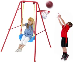 Toddler Swing Playset | 2 in 1 Swing Basketball Combination Swing Toys Set Indoor and Outdoor Playground Swing Seat for Kids Boys Girls (Bench)