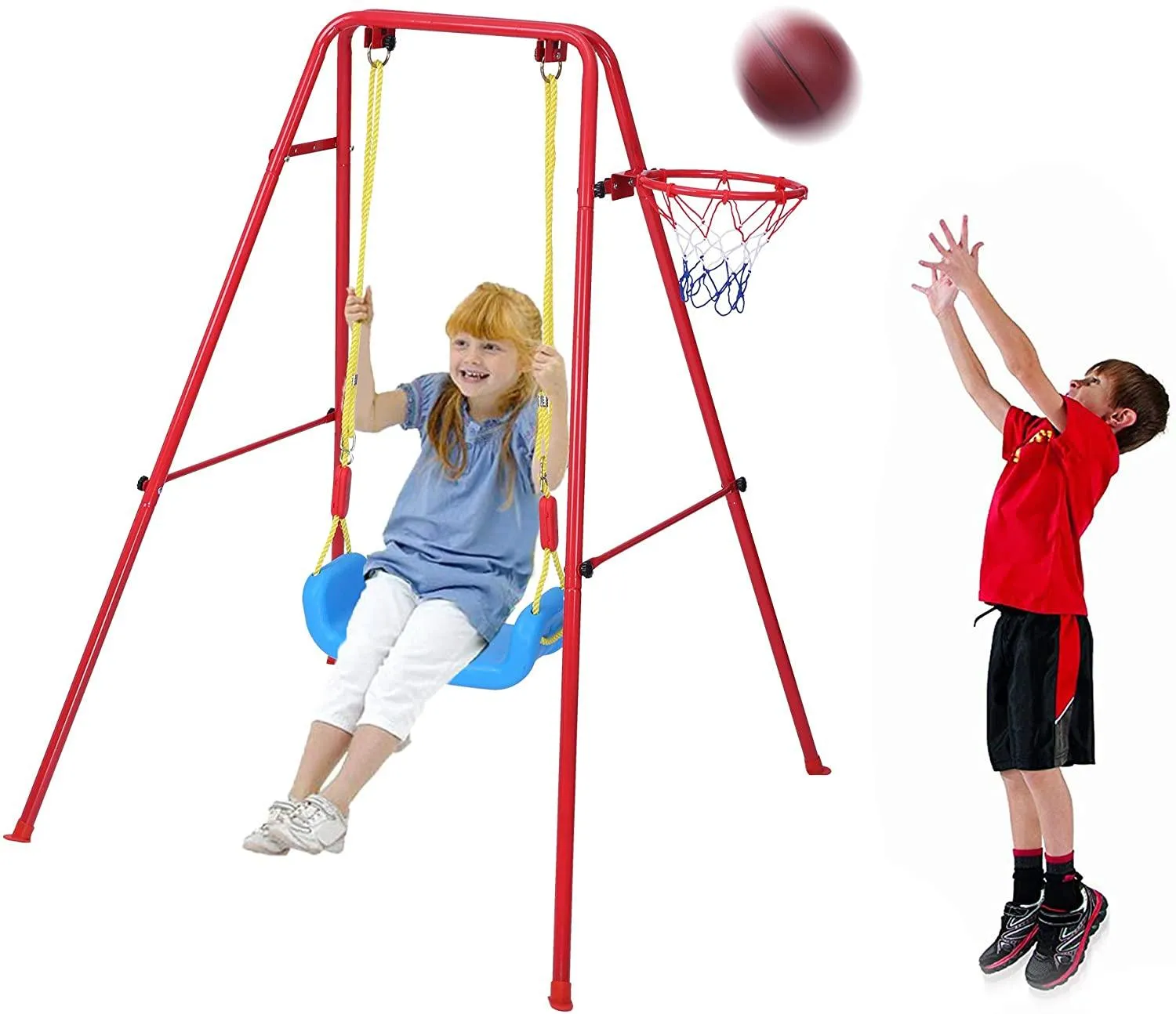 Toddler Swing Playset | 2 in 1 Swing Basketball Combination Swing Toys Set Indoor and Outdoor Playground Swing Seat for Kids Boys Girls (Bench)