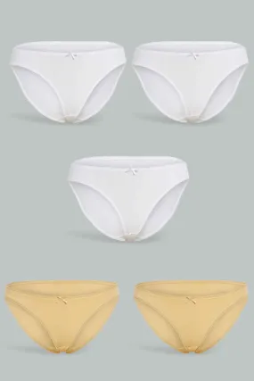 Women Beige And White Plain Bikini Brief (Pack of 5)