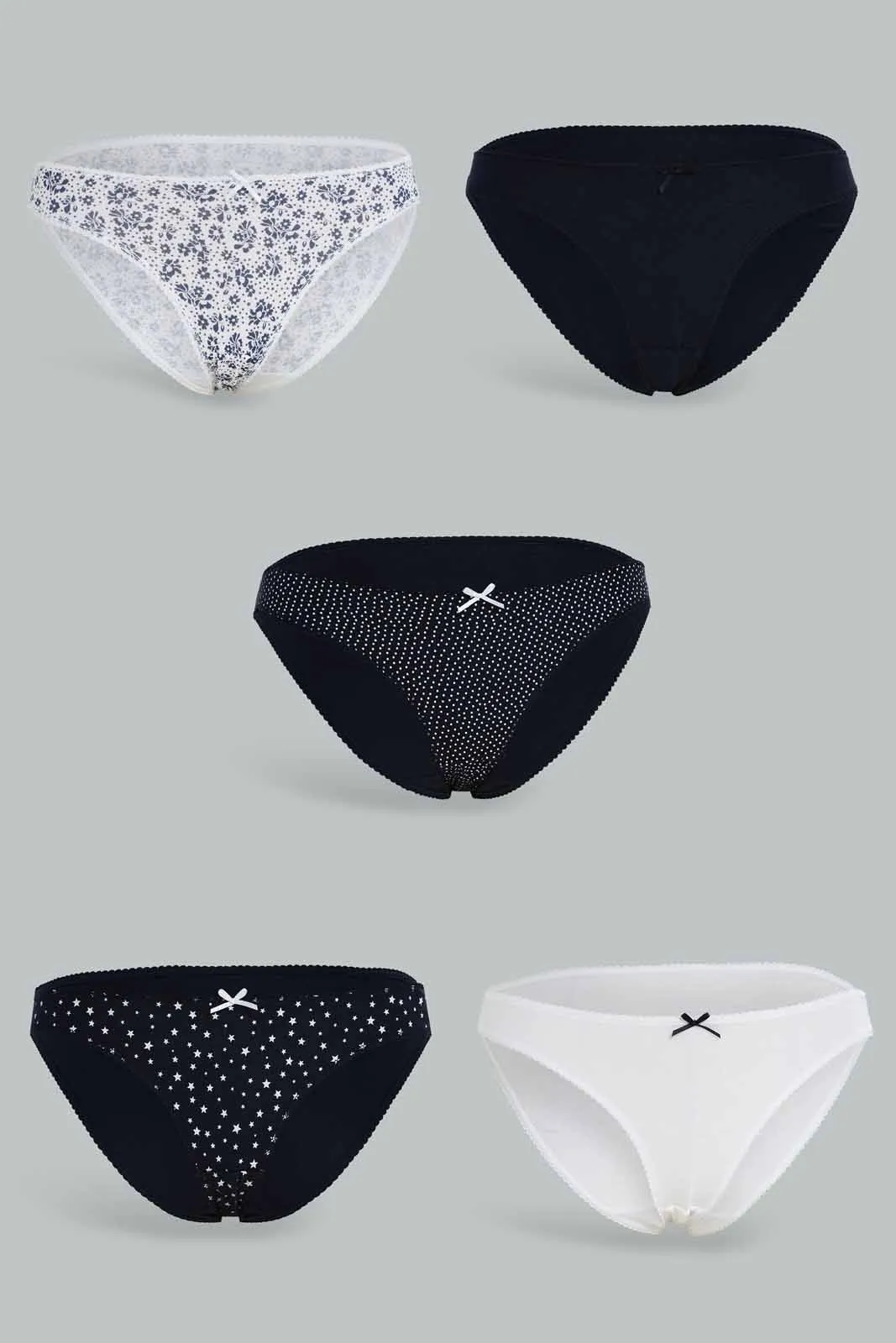 Women Black And White Bikini Briefs (Pack of 5)